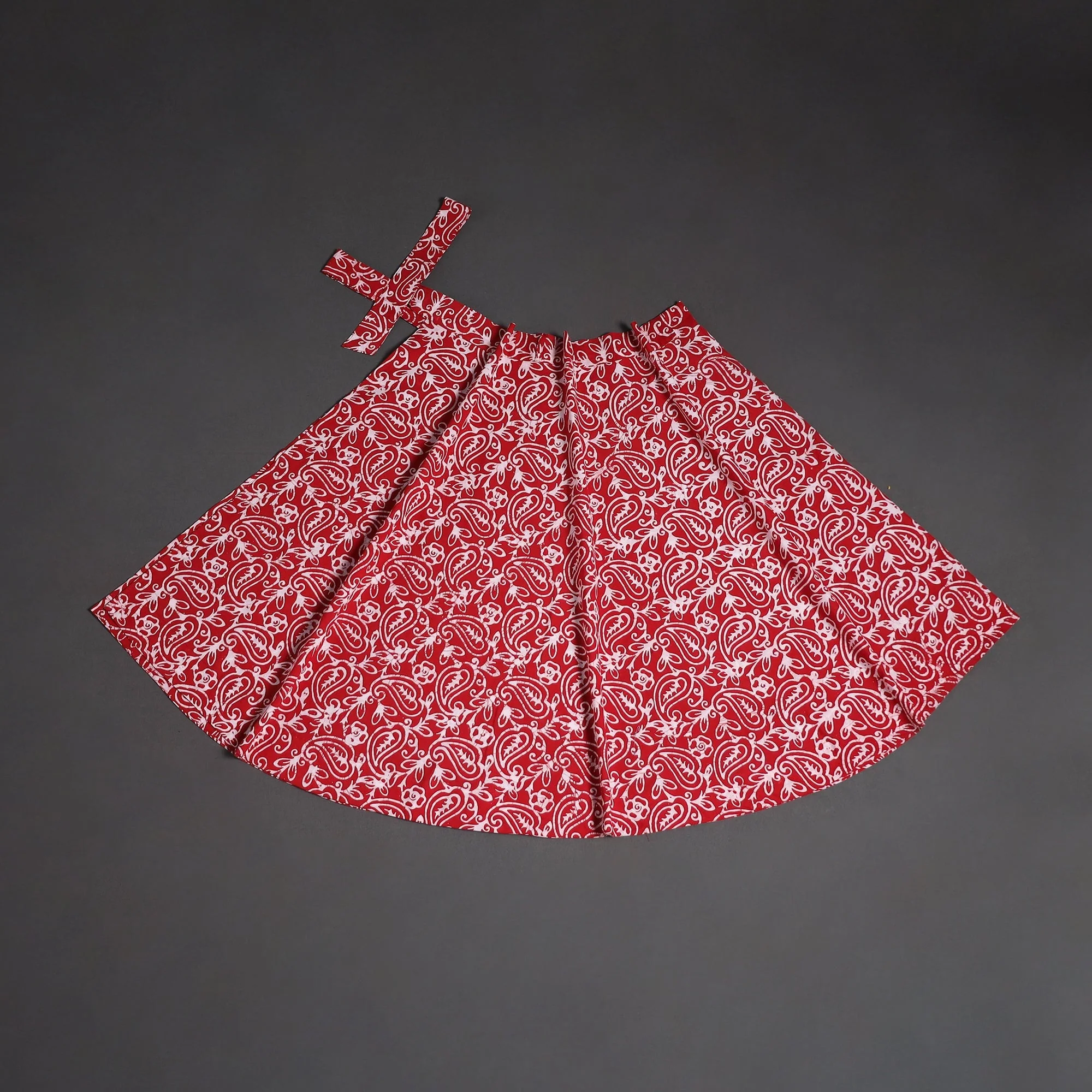 Red - Hand Block Batik Print Cotton Wrap Around Skirt 105 - Image 2
