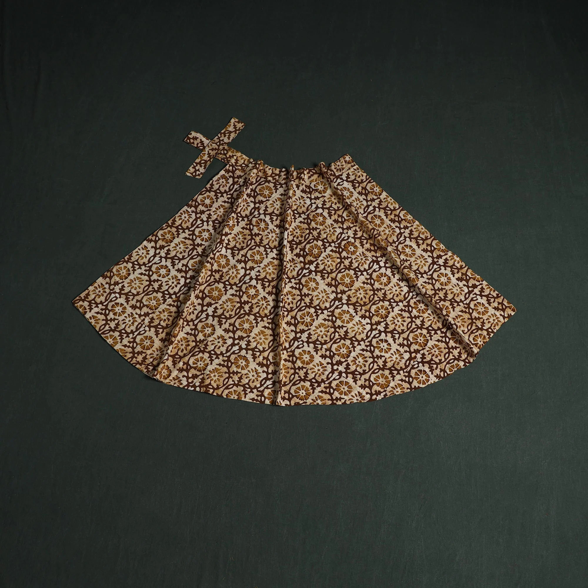 Brown - Hand Block Batik Print Cotton Wrap Around Skirt 35 - Image 2
