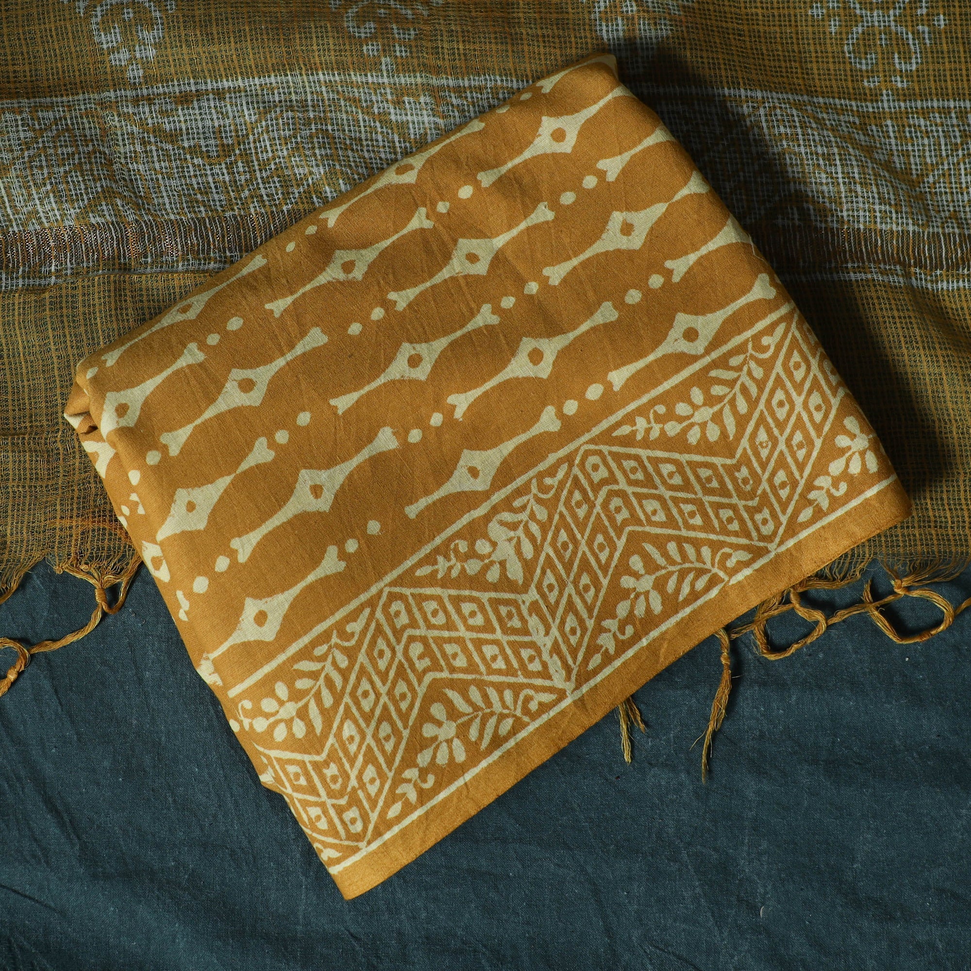 Yellow - Hand Block Jaipur Print Cotton 3pc Unstitched Dress Material 14 - Image 5