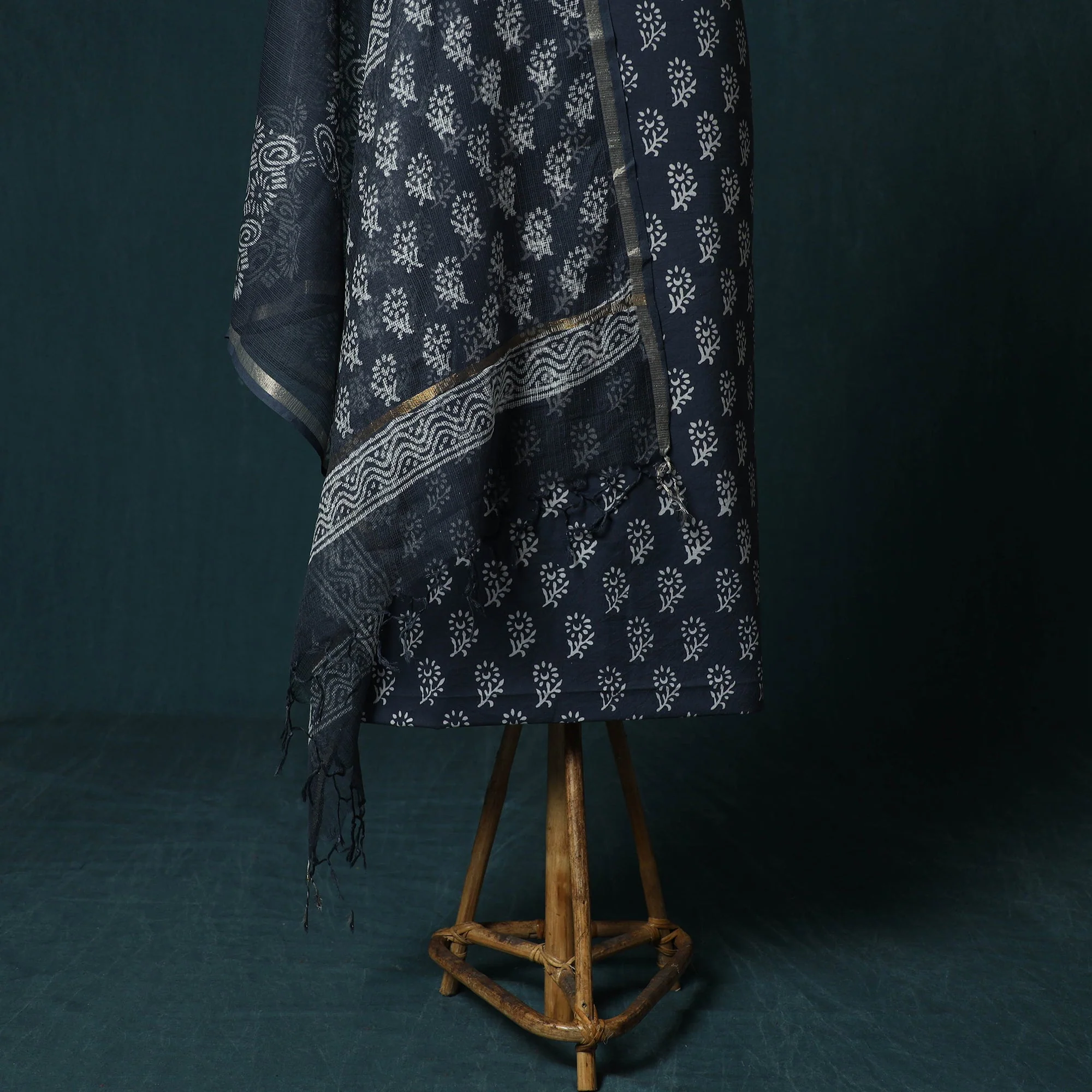 Blue - Hand Block Jaipur Print Cotton 3pc Unstitched Dress Material 16 - Image 4
