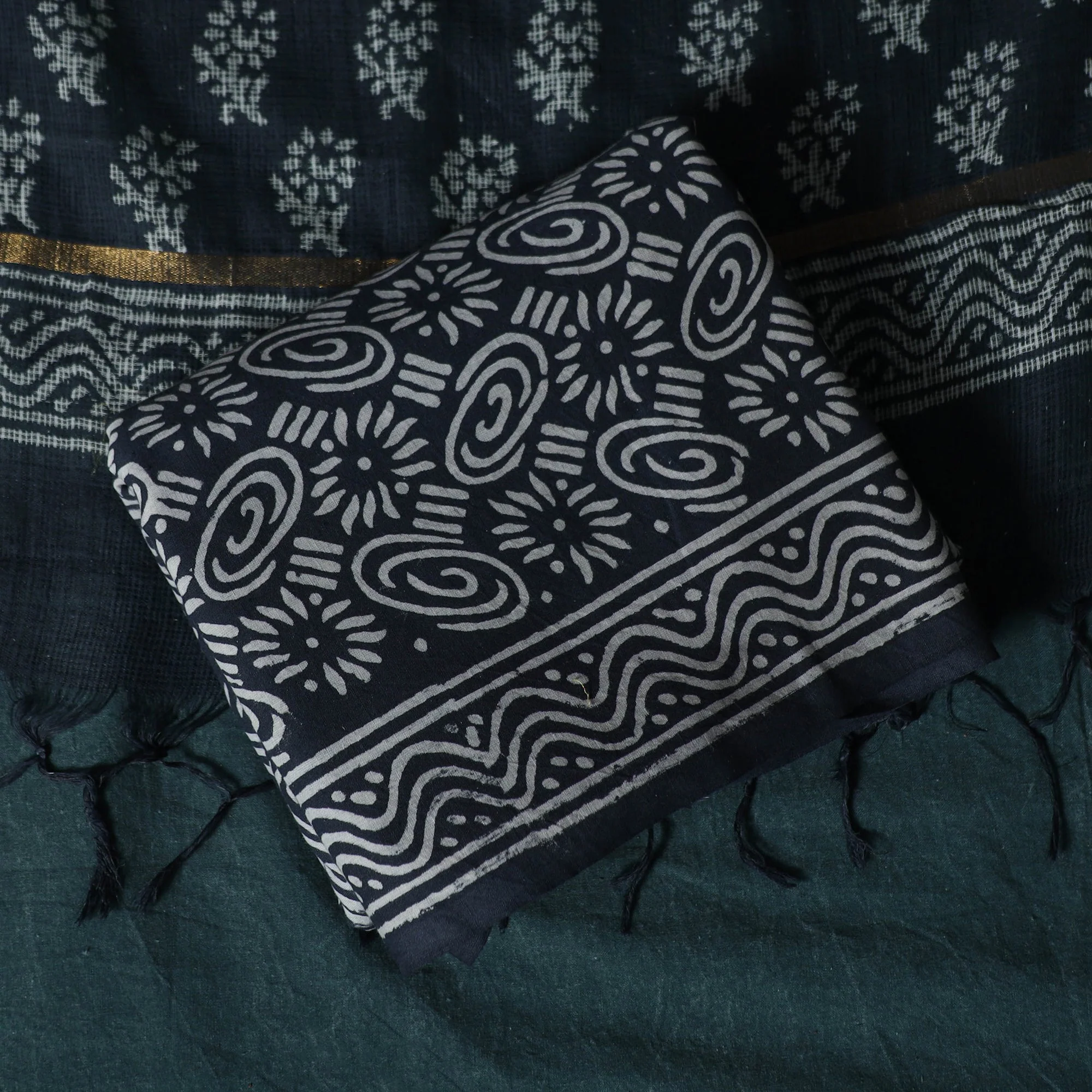 Blue - Hand Block Jaipur Print Cotton 3pc Unstitched Dress Material 16 - Image 5