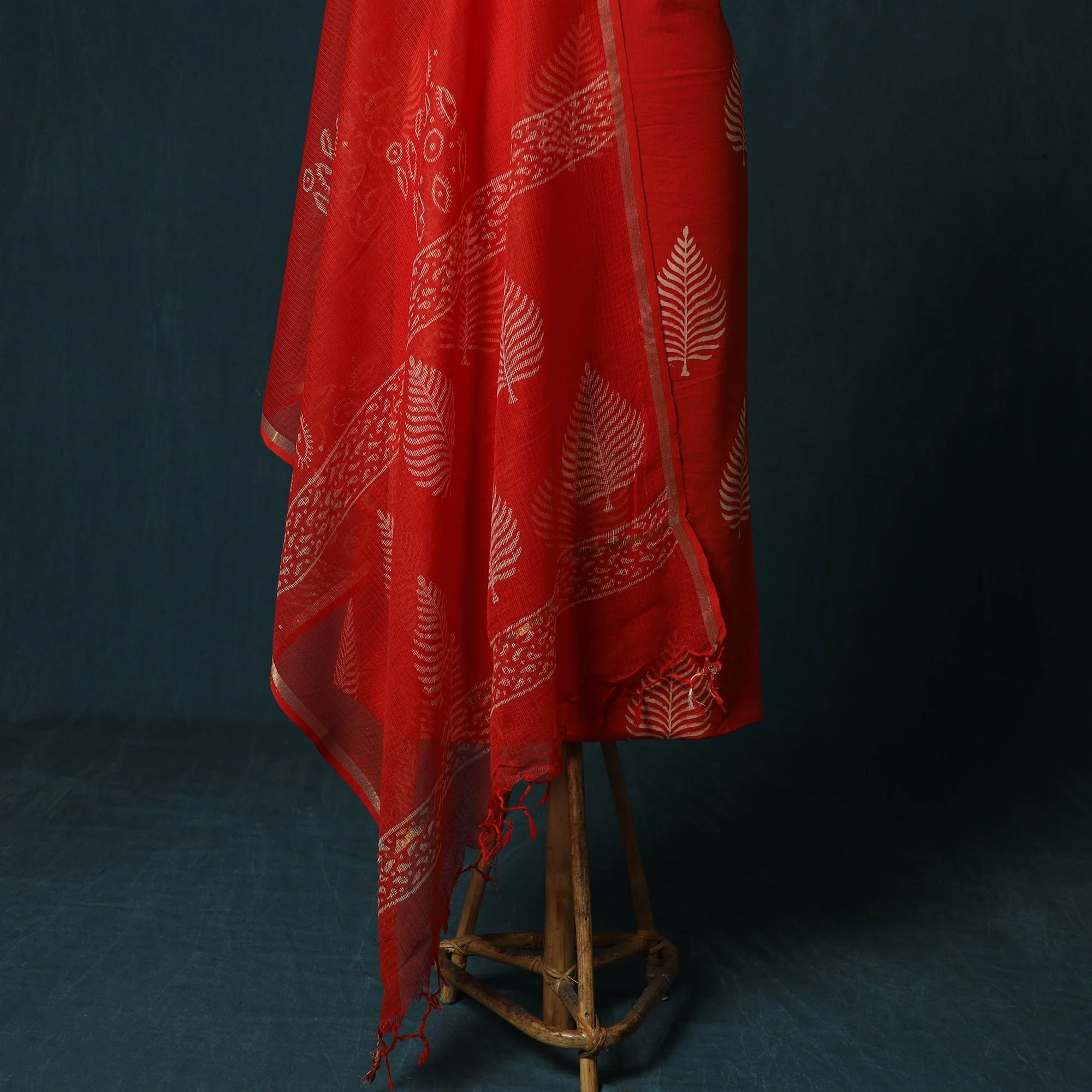 Red - Hand Block Jaipur Print Cotton 3pc Unstitched Dress Material 18 - Image 4