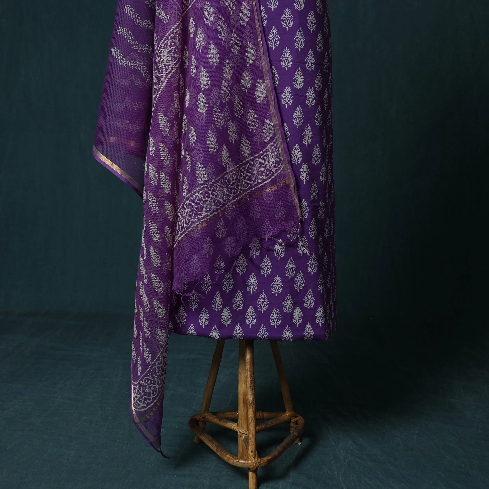 Purple - Hand Block Jaipur Print Cotton 3pc Unstitched Dress Material 23 - Image 4