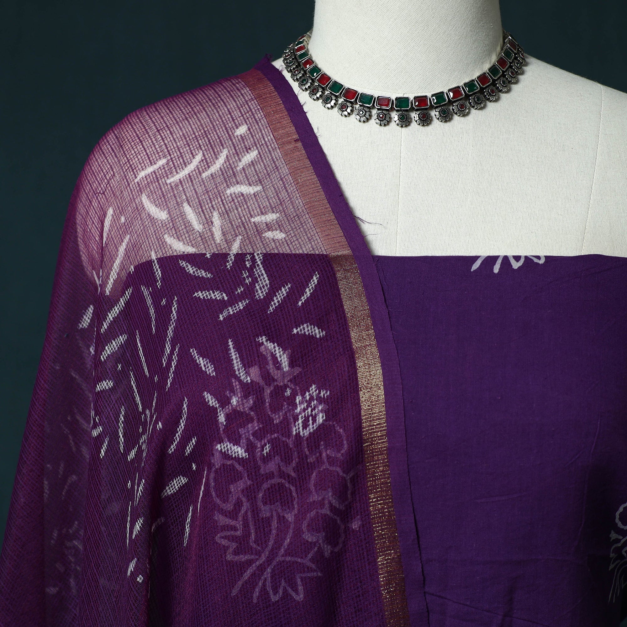 Purple - Hand Block Jaipur Print Cotton 3pc Unstitched Dress Material 25 - Image 3