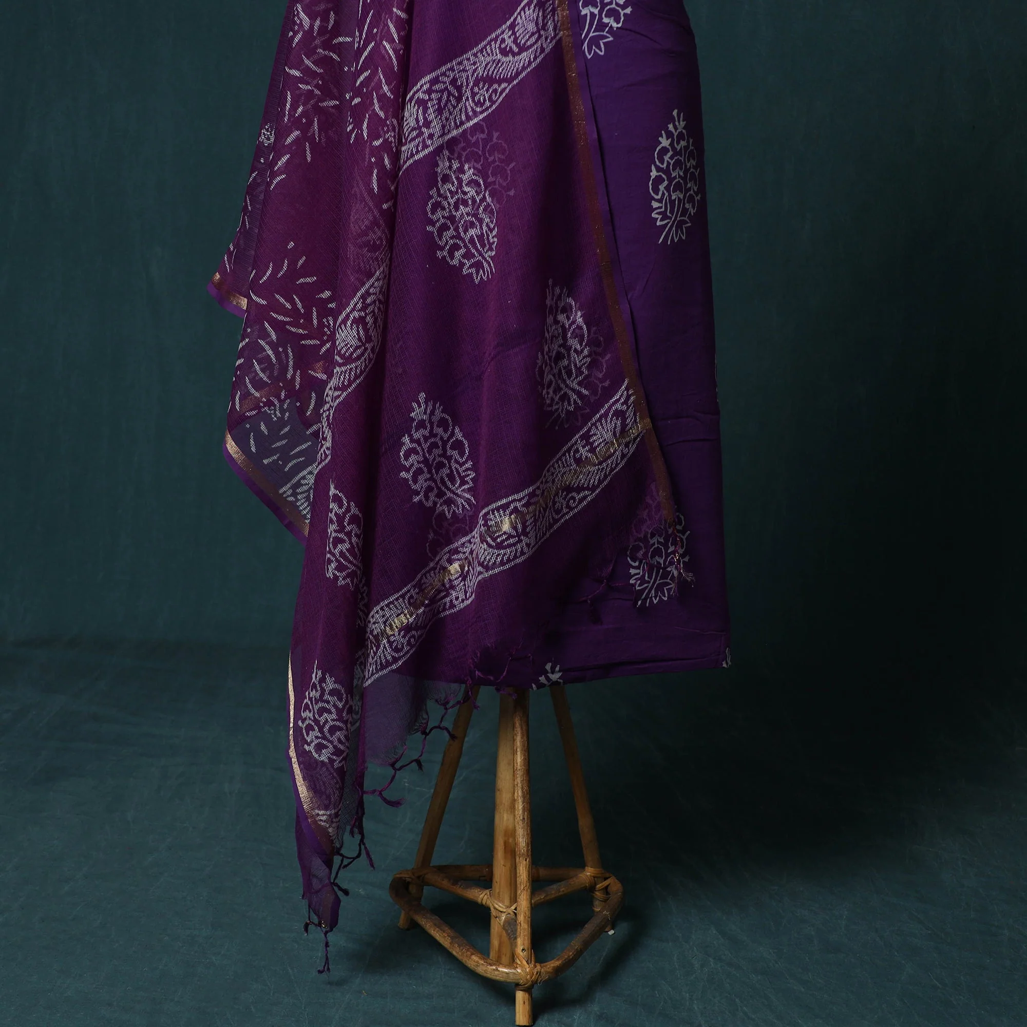 Purple - Hand Block Jaipur Print Cotton 3pc Unstitched Dress Material 25 - Image 4