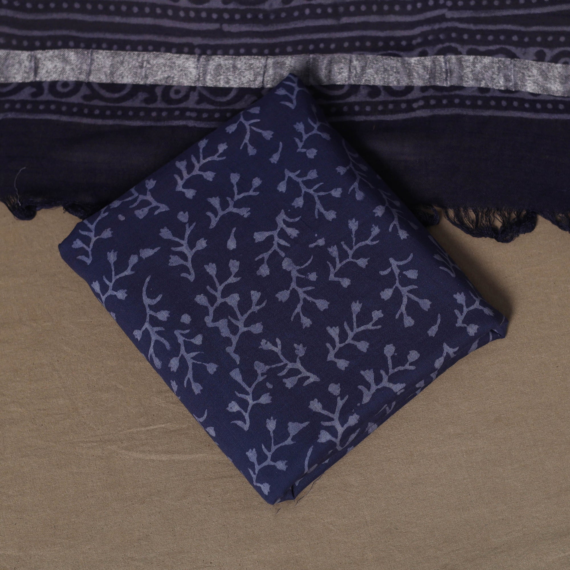 Hand Block Jaipur Print Linen 3pc Unstitched Dress Material 20 - Image 5