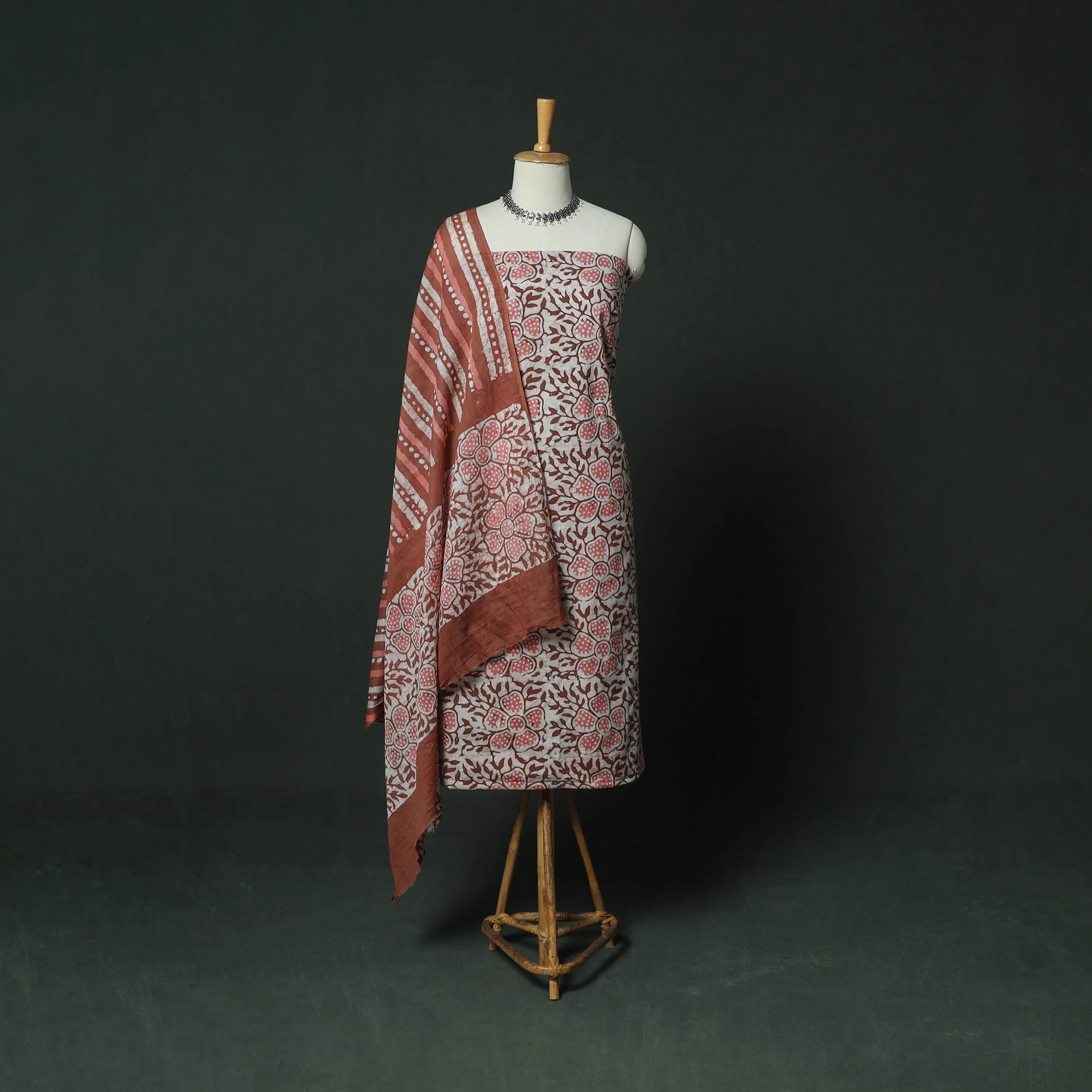 Hand Block Kutch Batik Print Cotton 3pc Unstitched Dress Material Suit Set 07