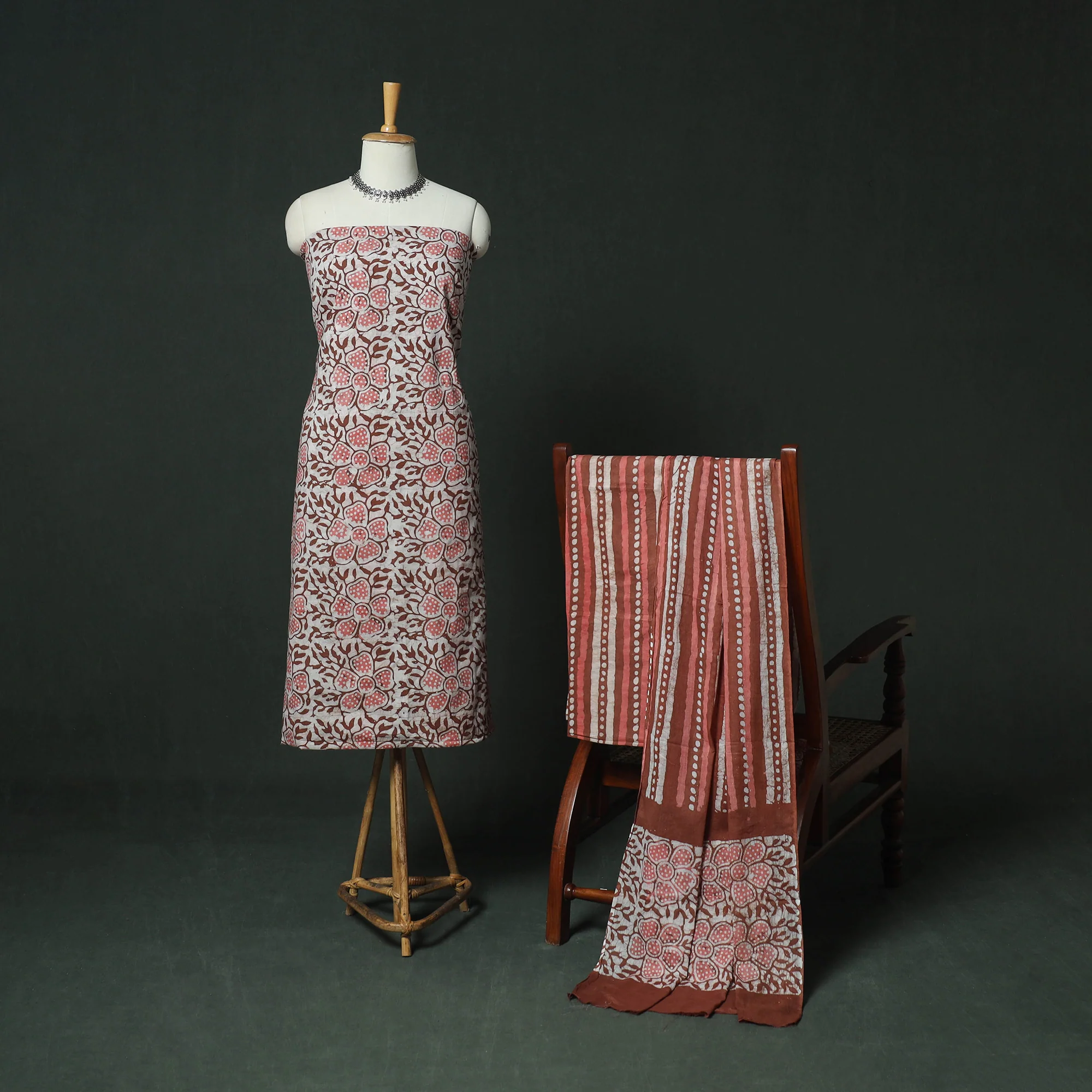 Hand Block Kutch Batik Print Cotton 3pc Unstitched Dress Material Suit Set 07 - Image 2