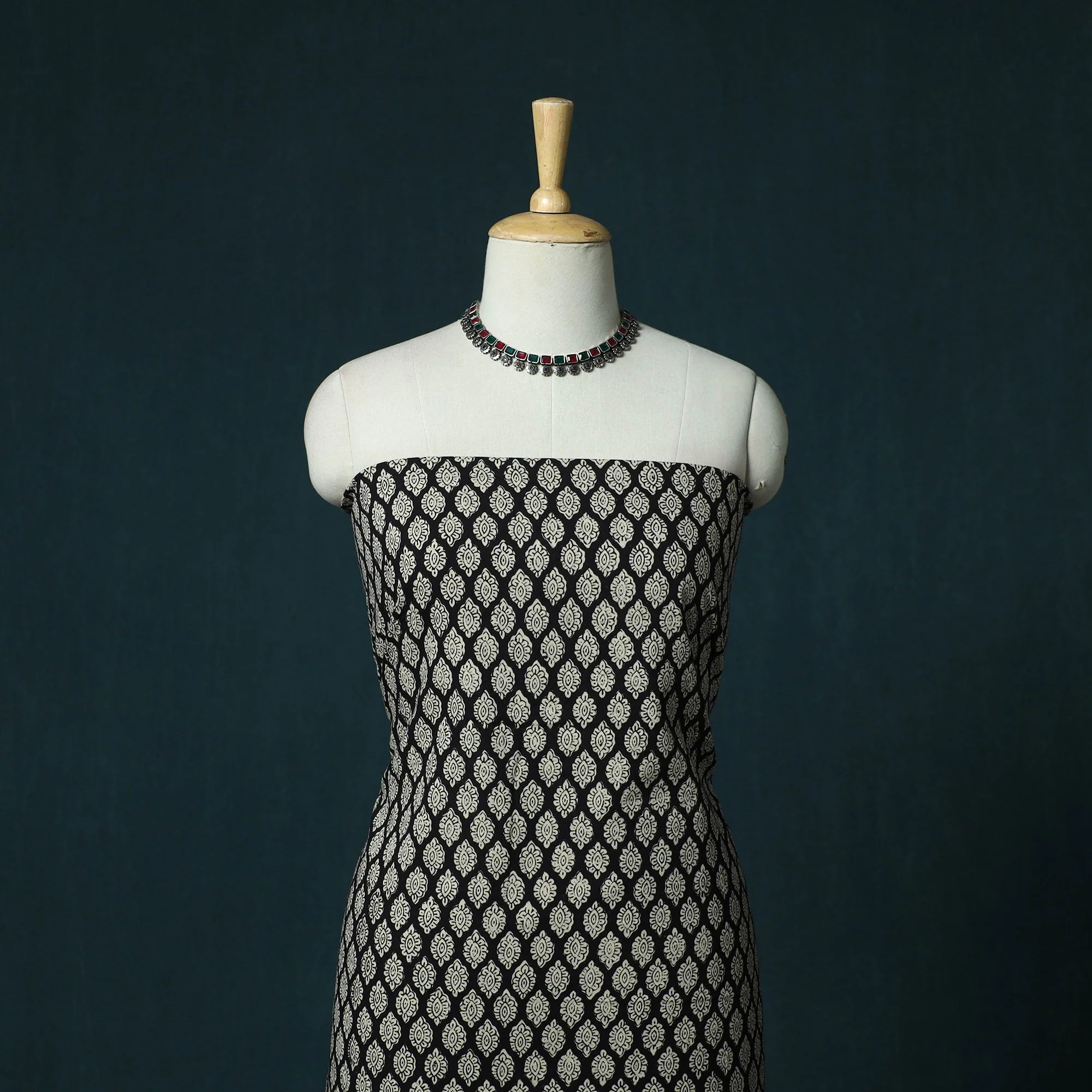 Black - Hand Block Print Bagru Cotton 3pc Unstitched Dress Material 04 - Image 2