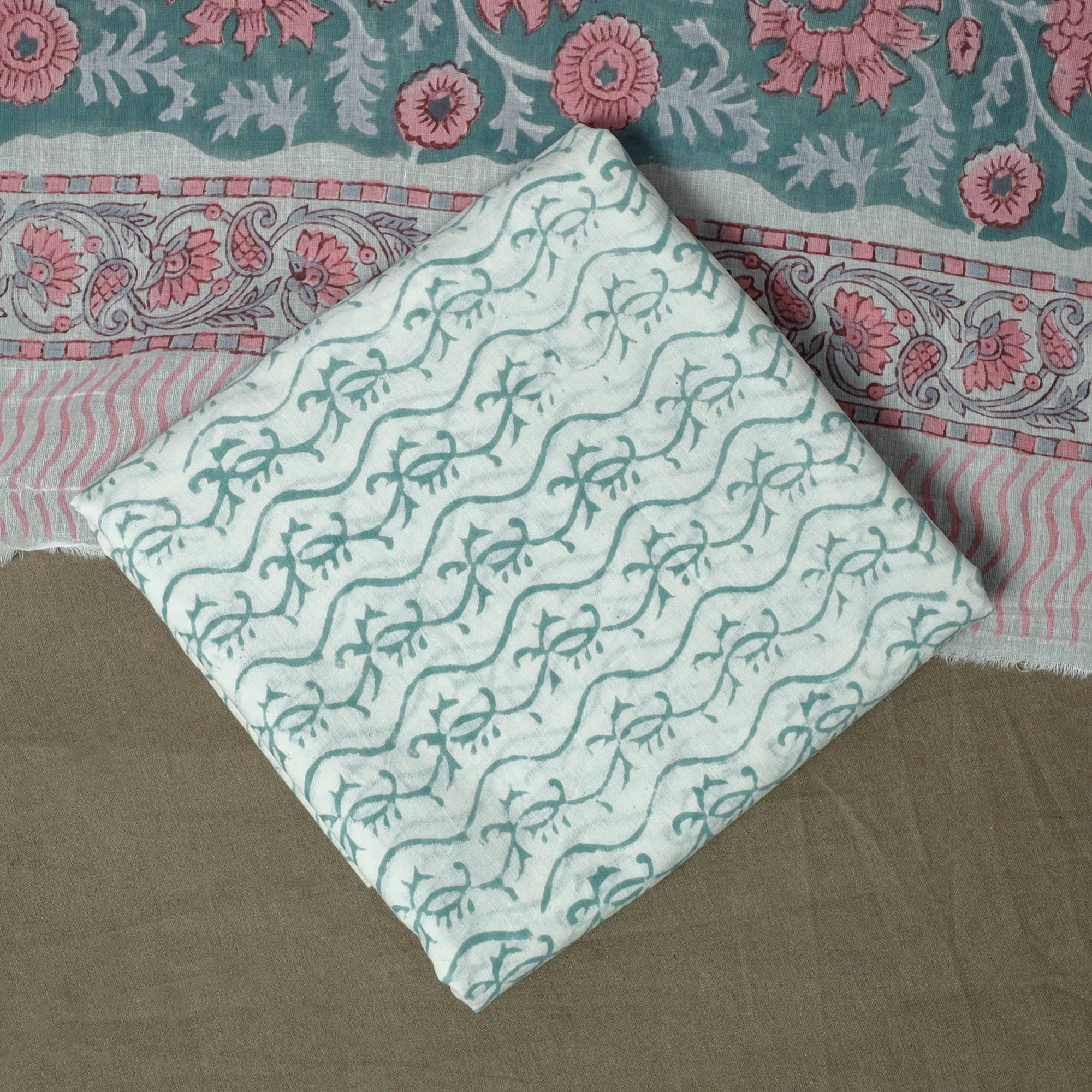 Blue - Hand Block Print Cotton Sanganeri 3pc Unstitched Dress Material 27 - Image 5