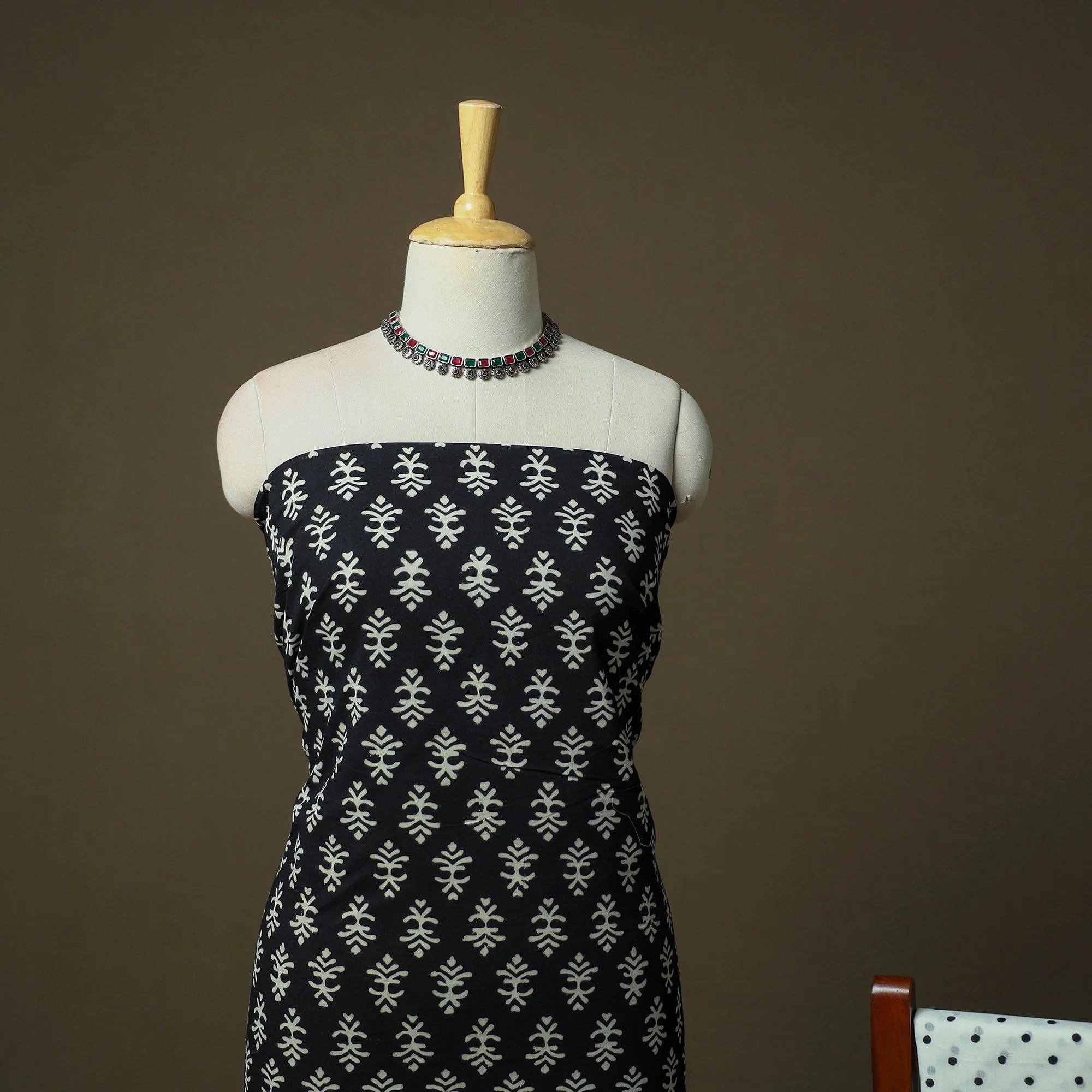 Black - Hand Block Print Cotton Sanganeri 3pc Unstitched Dress Material 54 - Image 3