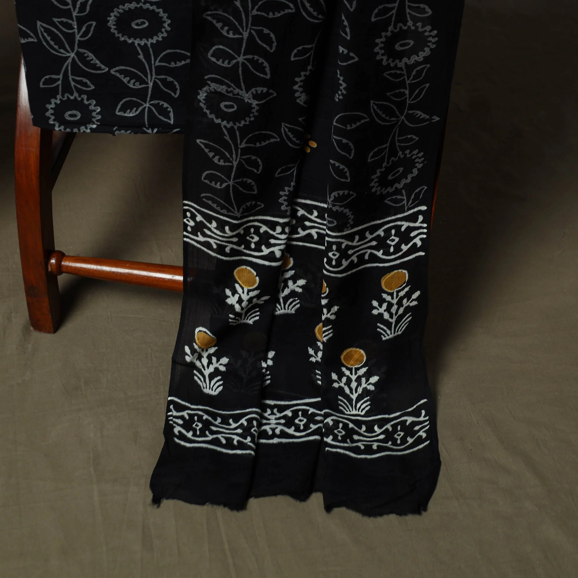 Black - Hand Block Print Cotton Sanganeri 3pc Unstitched Dress Material 55 - Image 4