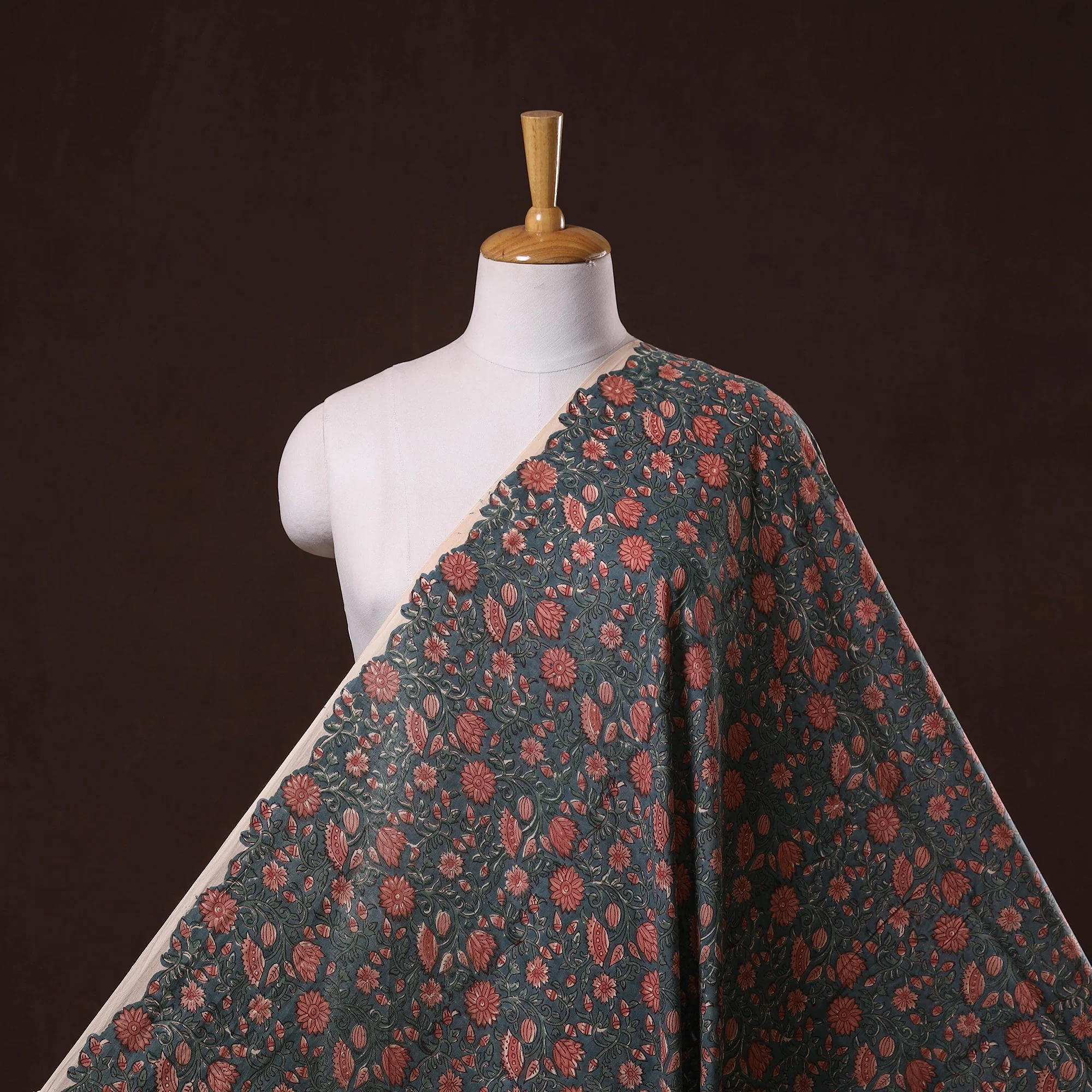 Blue - Hand Block Print Cotton Sanganeri Fabric 09
