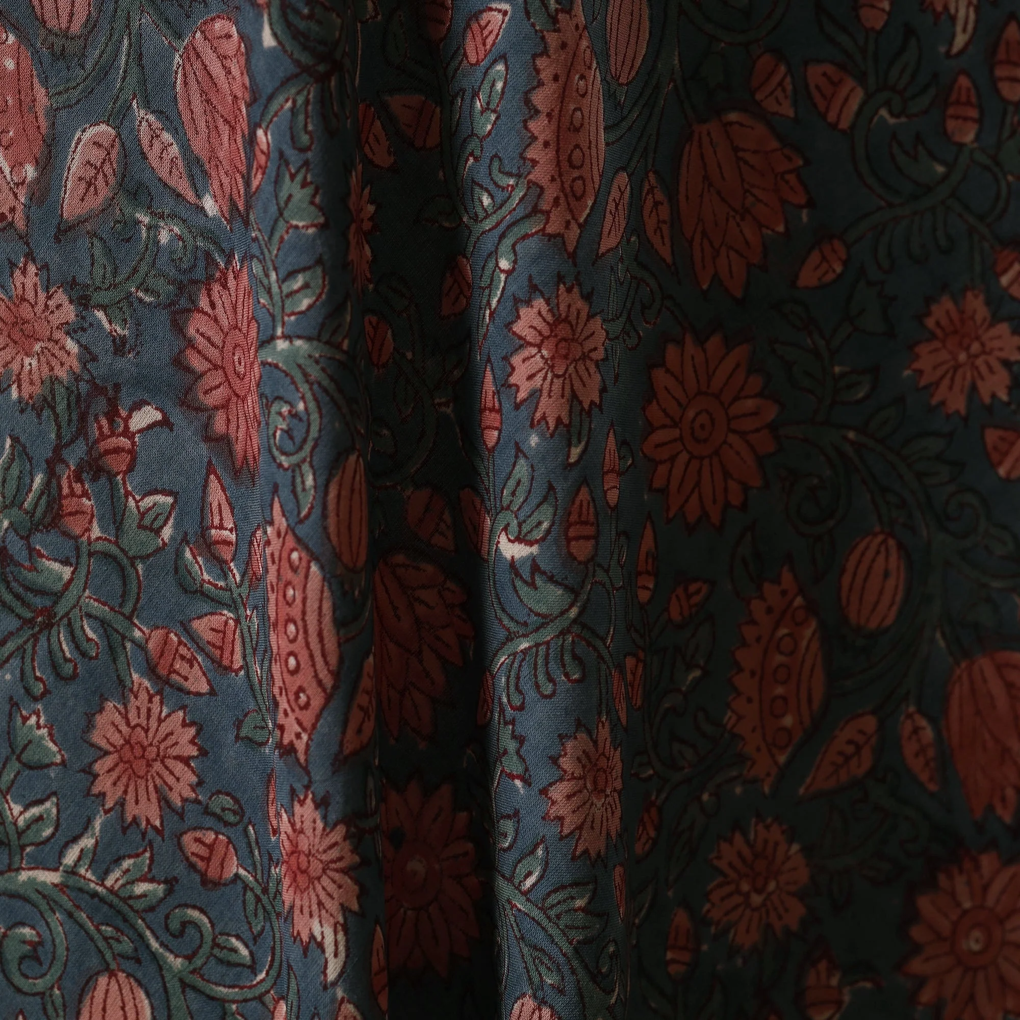 Blue - Hand Block Print Cotton Sanganeri Fabric 09 - Image 3