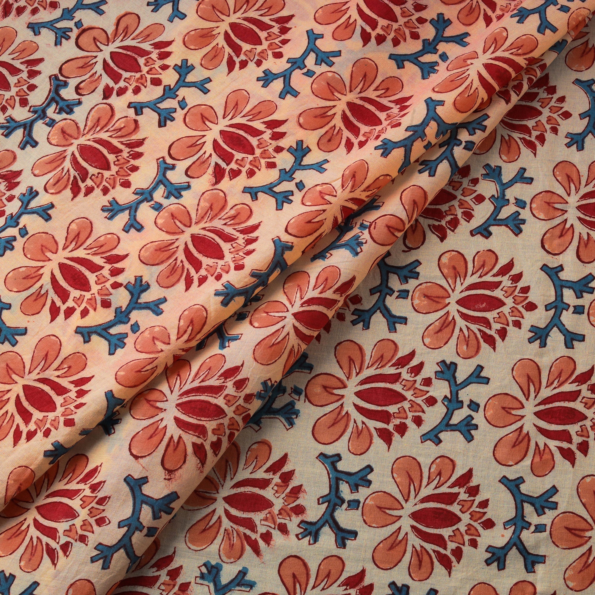 Orange - Hand Block Print Cotton Sanganeri Fabric 15 - Image 2