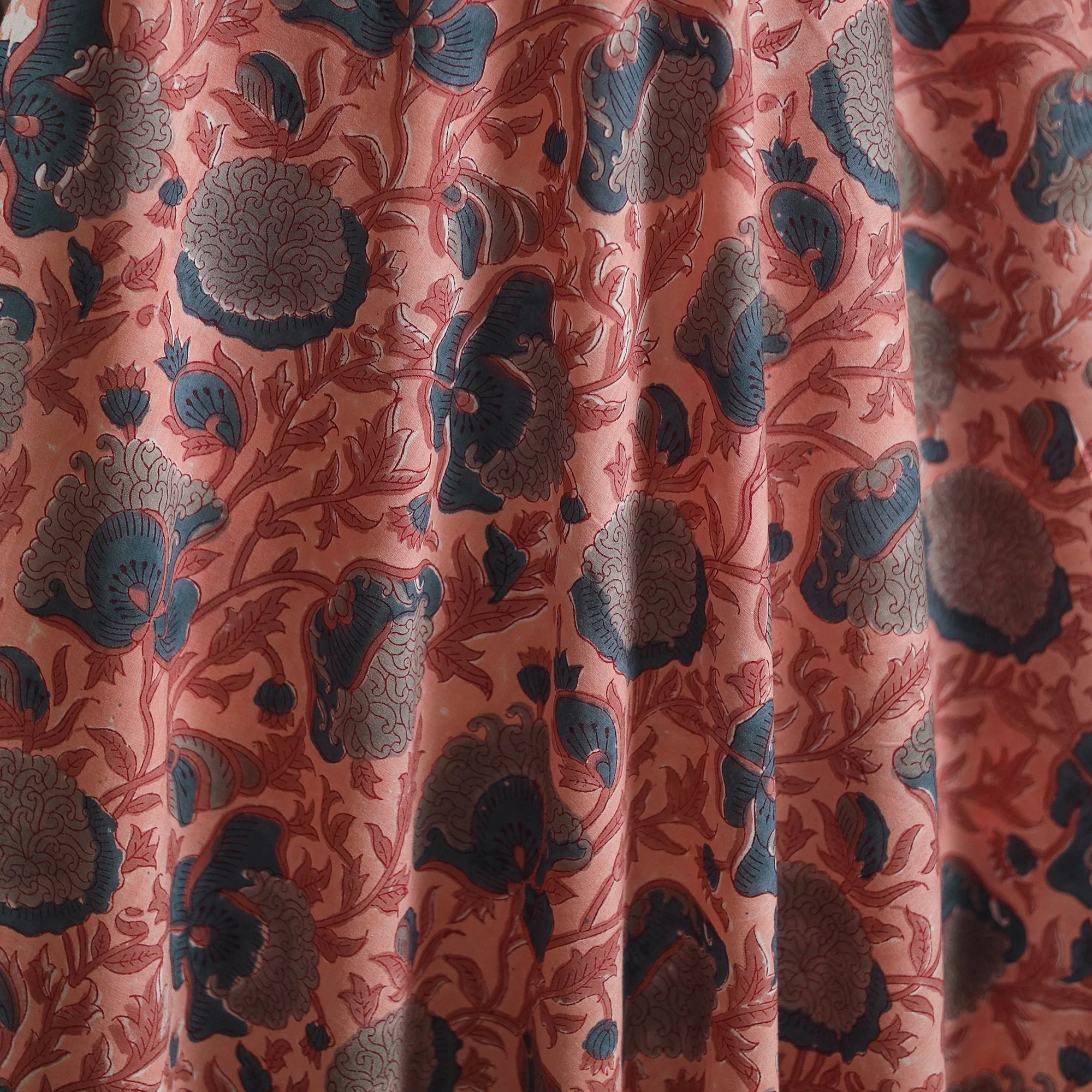 Pink - Hand Block Print Cotton Sanganeri Fabric 18 - Image 3