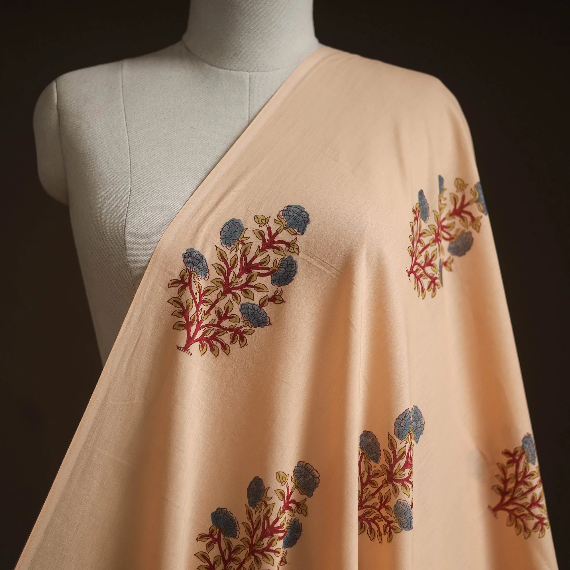 Peach - Hand Block Print Cotton Sanganeri Fabric 19 - Image 2