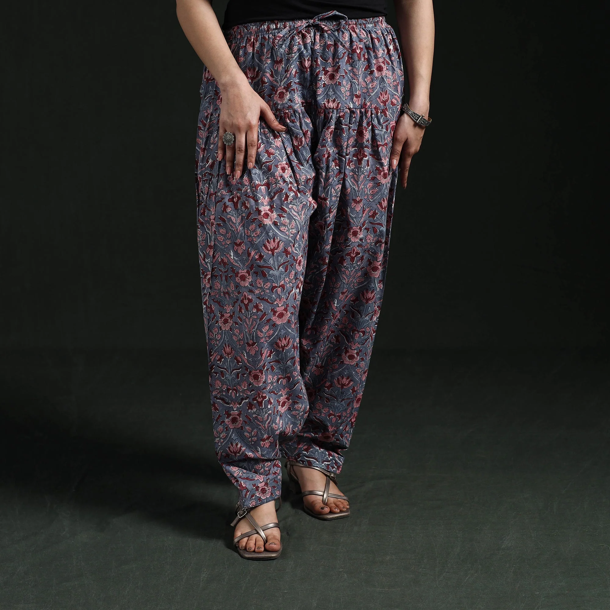 Grey - Hand Block Print Cotton Sanganeri Salwar 01