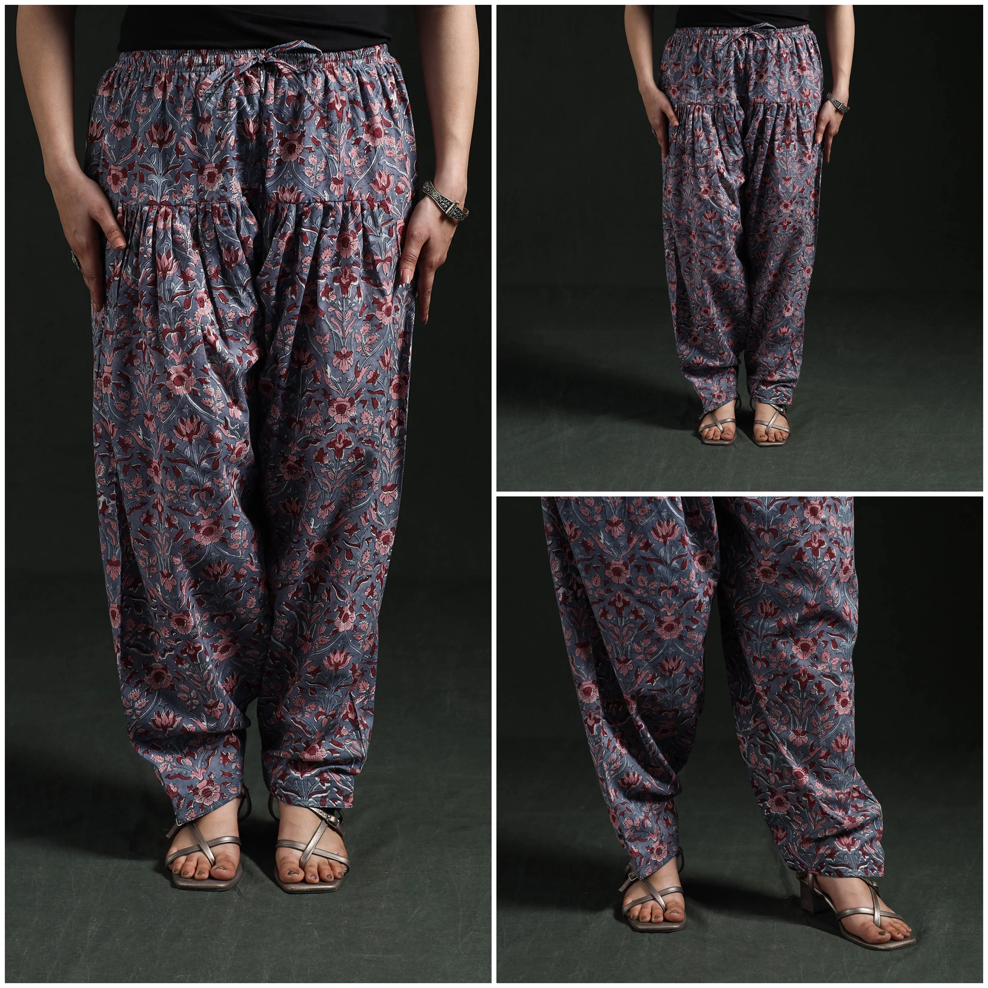 Grey - Hand Block Print Cotton Sanganeri Salwar 01 - Image 3