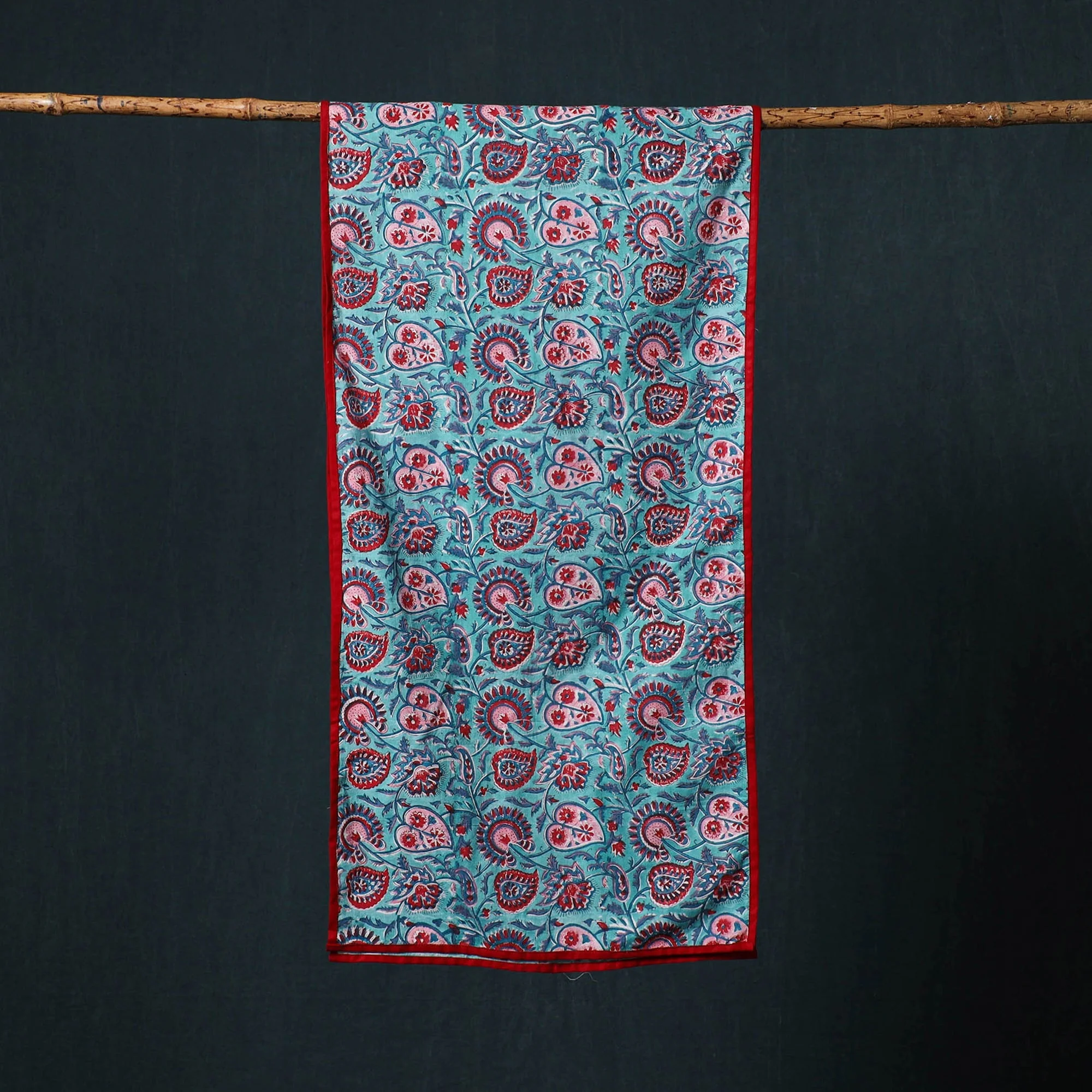 Blue - Hand Block Print Cotton Sanganeri Stole 02 - Image 3