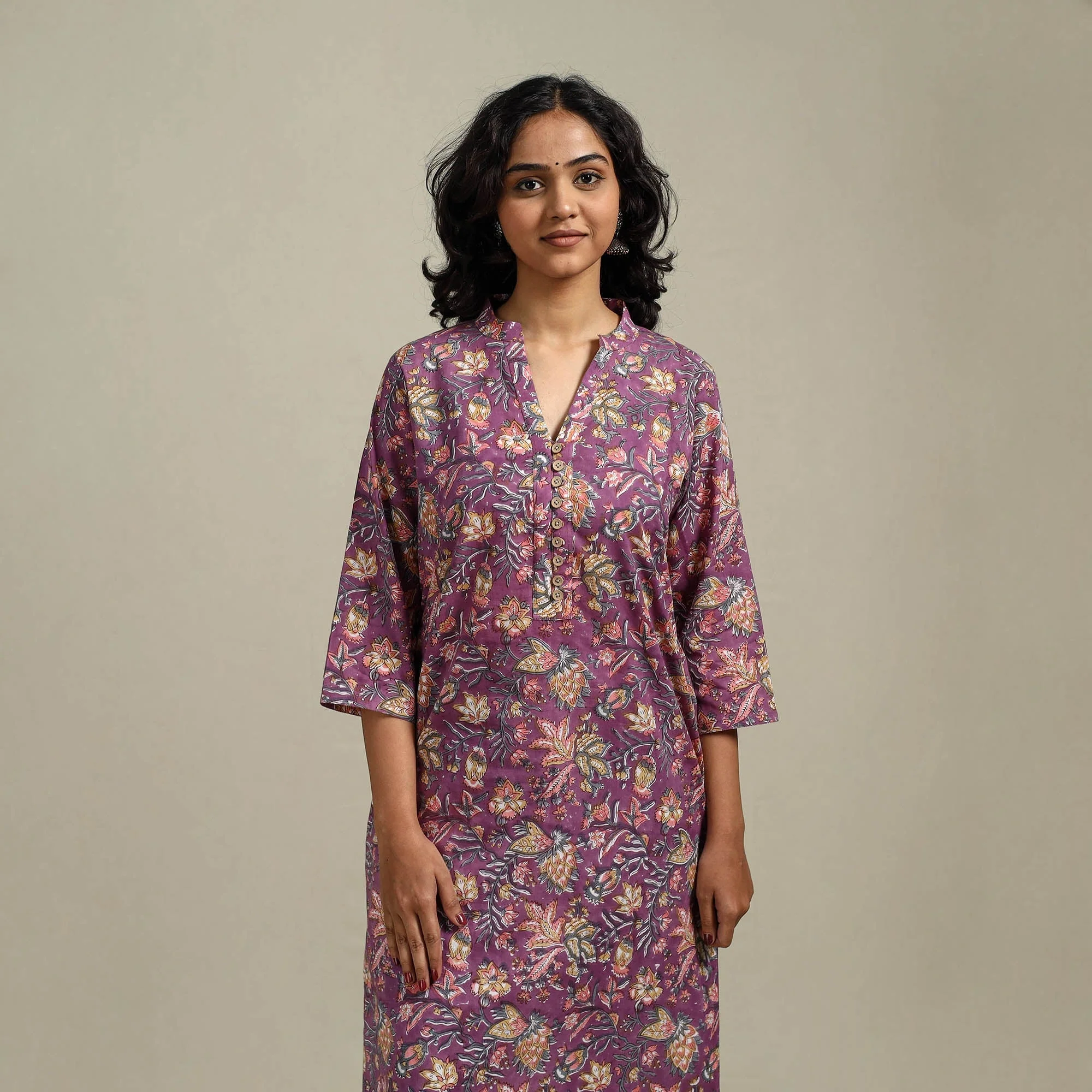 Purple - Hand Block Print Cotton Straight Sanganeri Kurta for women 13 - Image 4