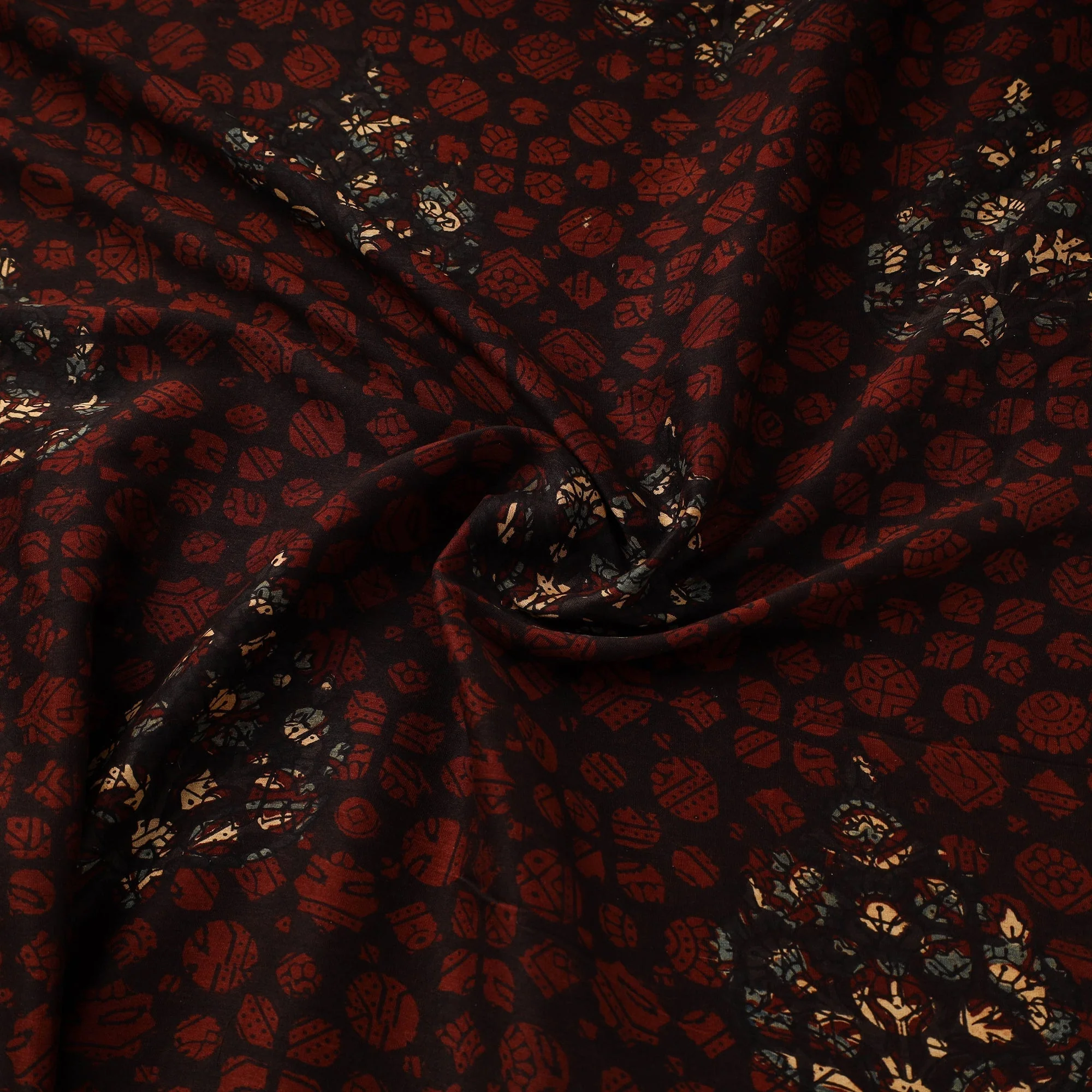 Maroon - Hand Block Print Natural Dyed Chanderi Silk Ajrakh Fabric 24 - Image 3