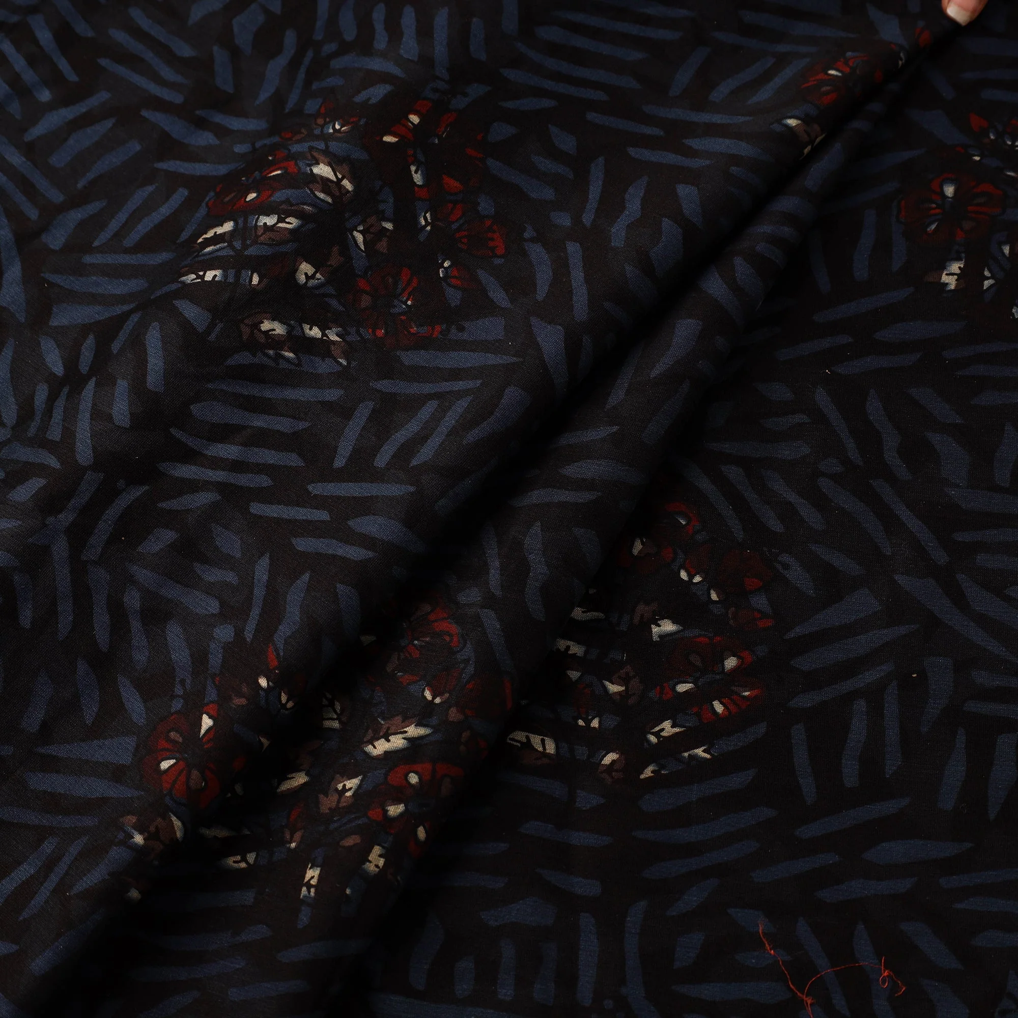 Black - Hand Block Print Natural Dyed Chanderi Silk Ajrakh Fabric 27 - Image 2