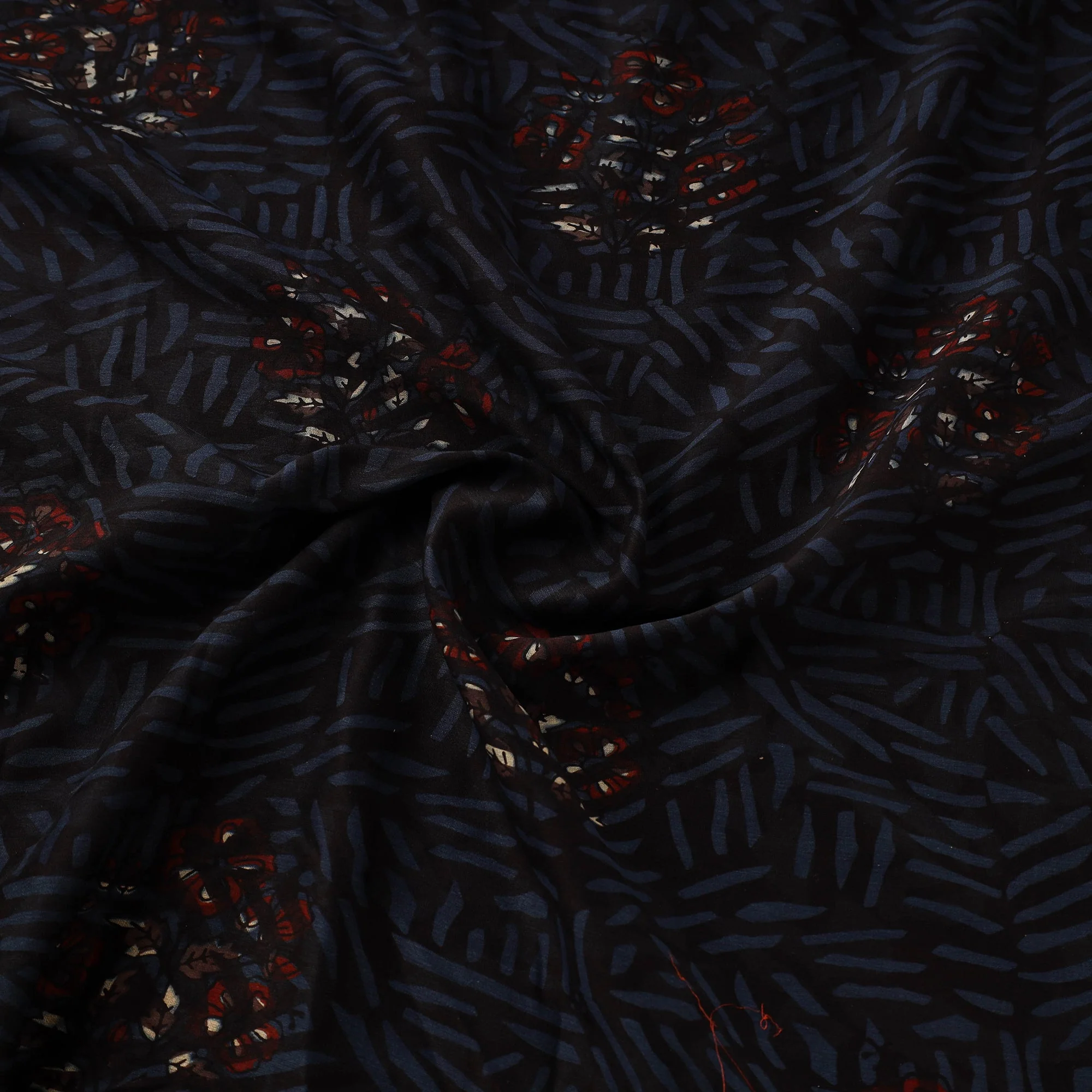 Black - Hand Block Print Natural Dyed Chanderi Silk Ajrakh Fabric 27 - Image 3