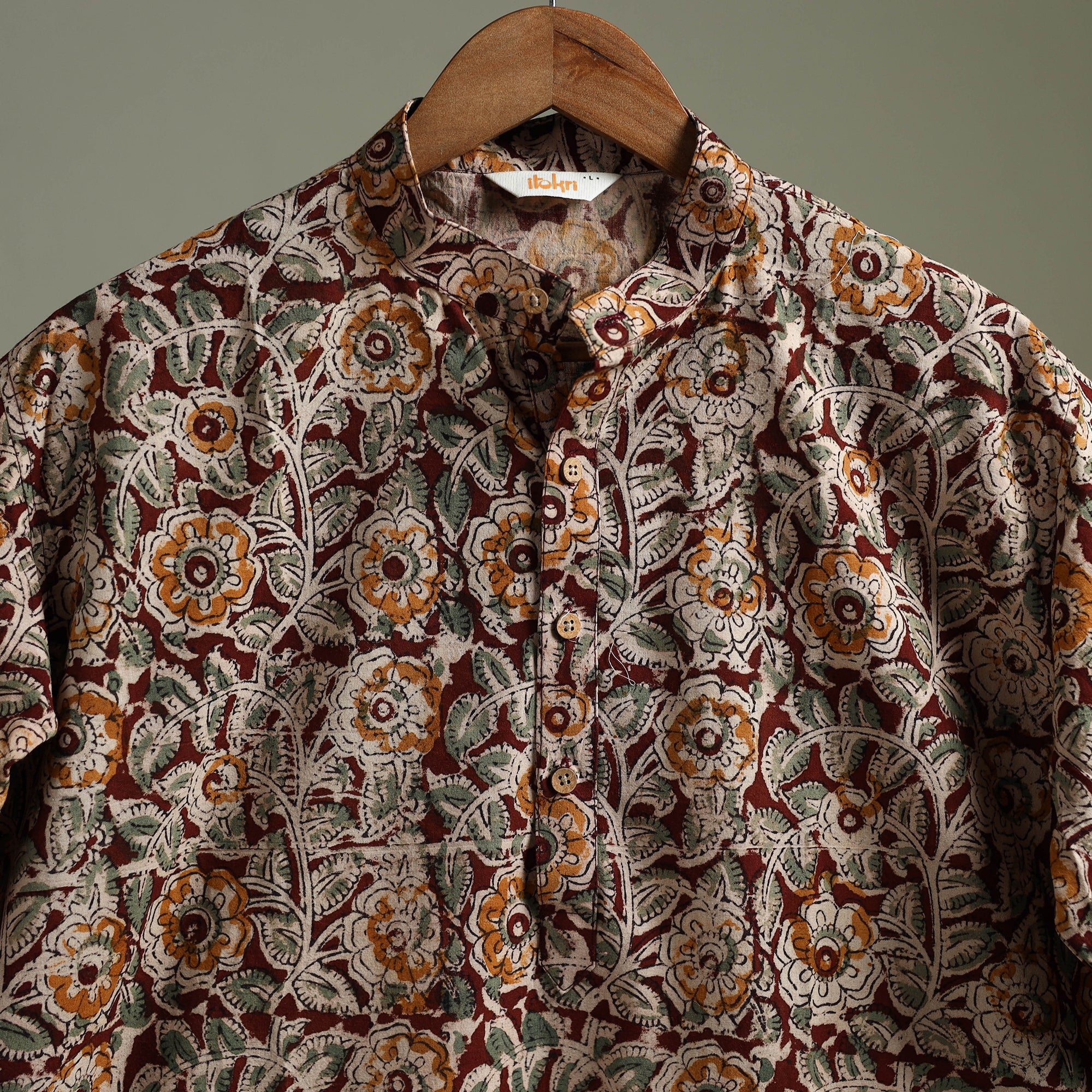 Hand Block Print Natural Dyed Cotton Long Kalamkari Kurta for Men 11 - Image 3