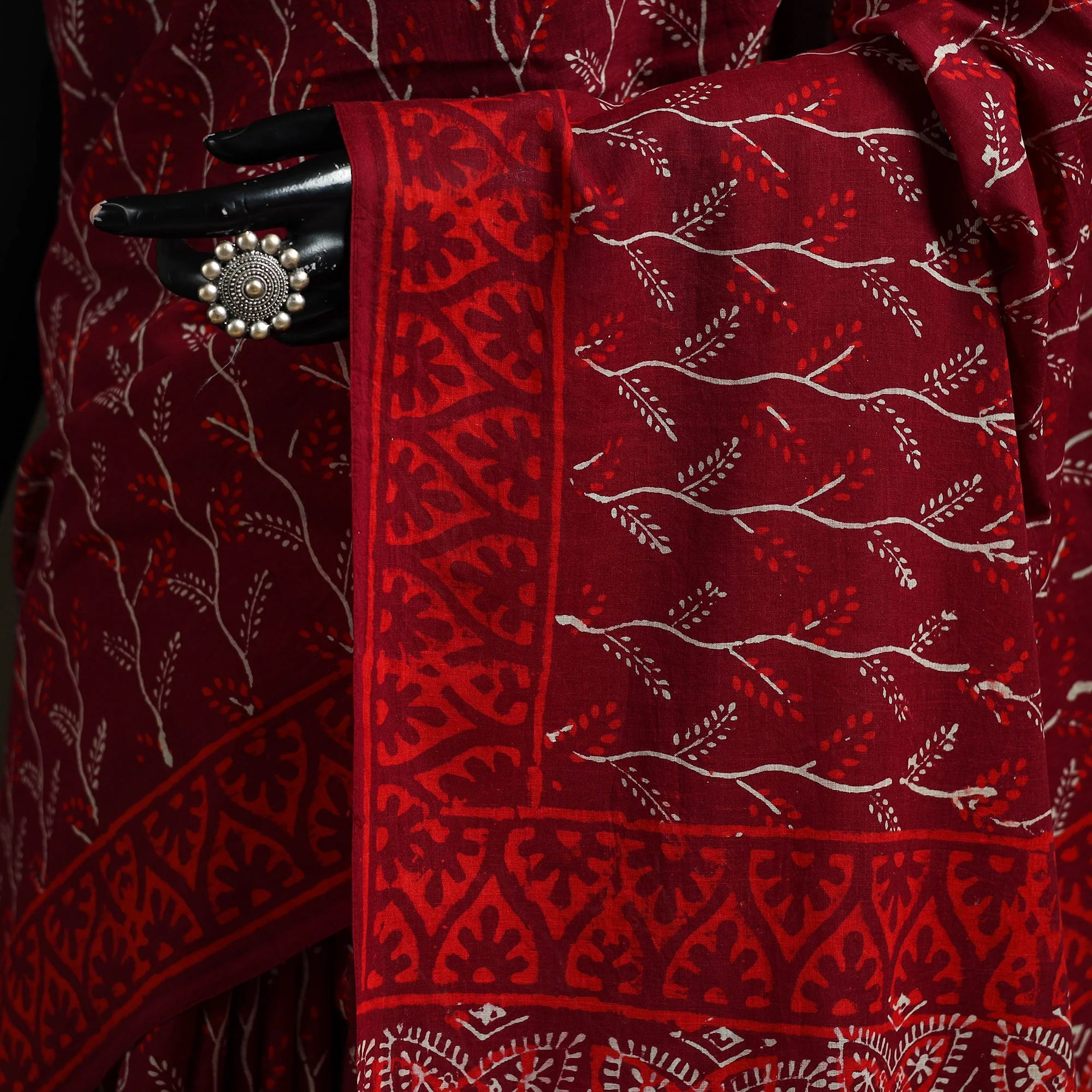 Red - Hand Block Print Pure Mul Cotton Jaipur Saree 04 - Image 3