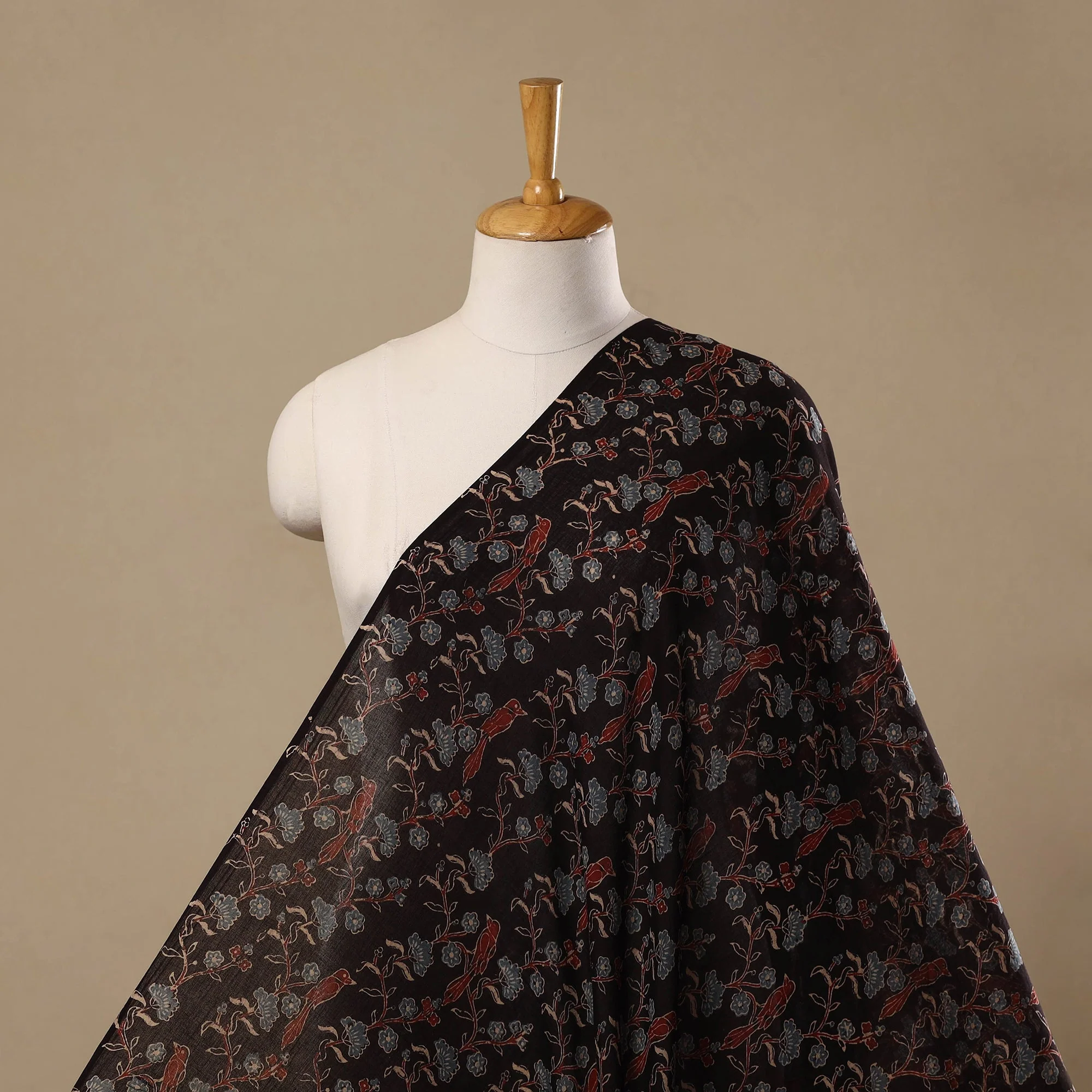 Black - Hand Block Print Pure Mul Cotton Natural Dyed Ajrakh Fabric 09