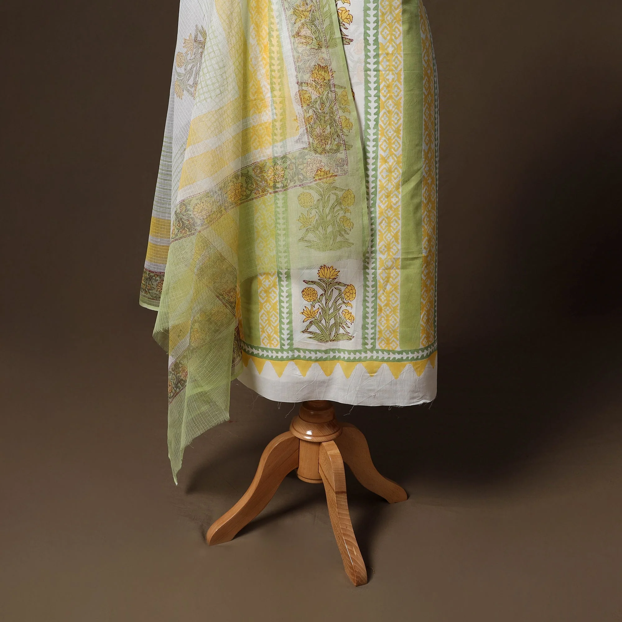 Yellow - Hand Block Print Sanganeri Cotton 3pc Unstitched Dress Material 07 - Image 4