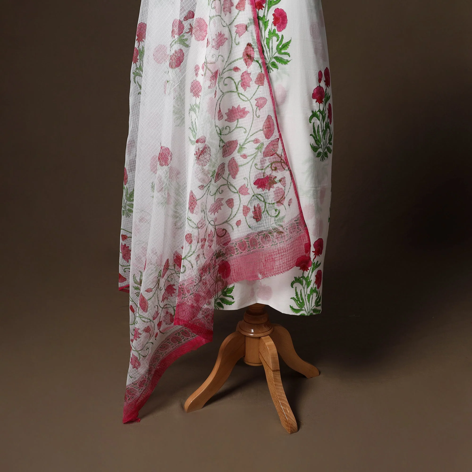 White - Hand Block Print Sanganeri Cotton 3pc Unstitched Dress Material 16 - Image 4