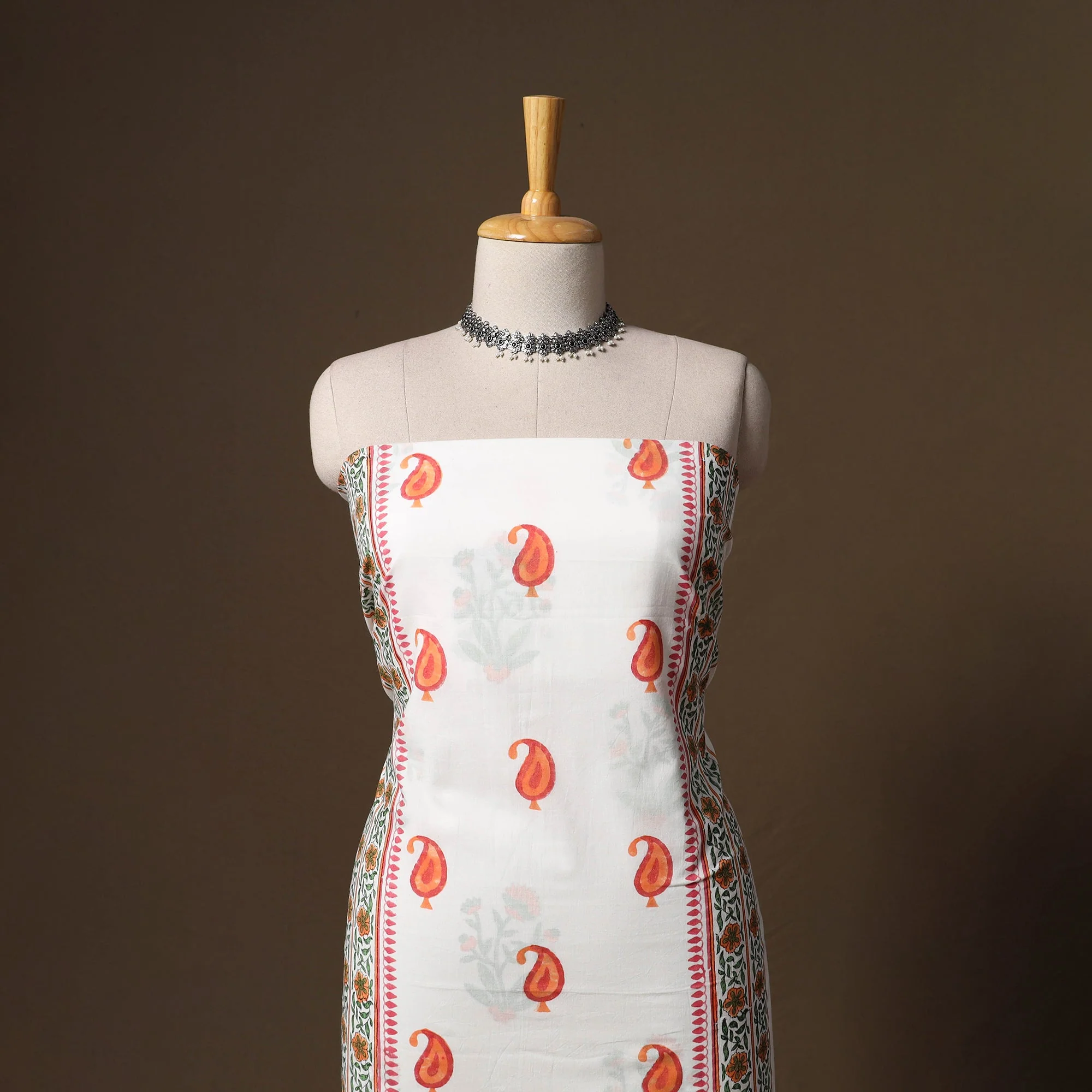 White - Hand Block Print Sanganeri Cotton 3pc Unstitched Dress Material 19 - Image 2