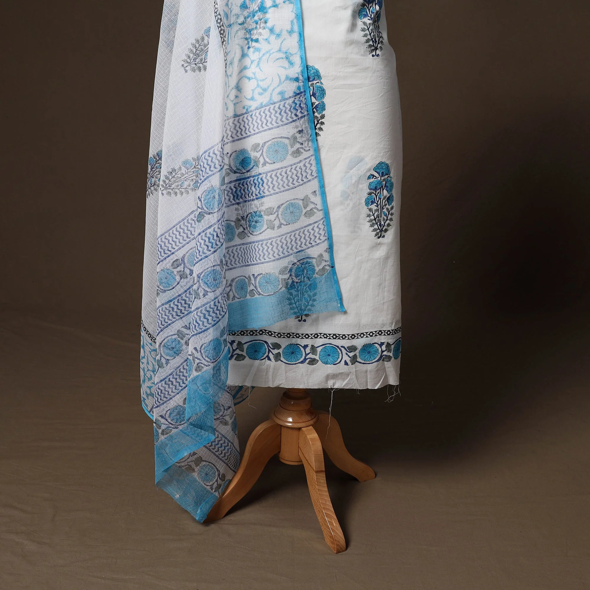 Blue - Hand Block Print Sanganeri Cotton 3pc Unstitched Dress Material 23 - Image 4