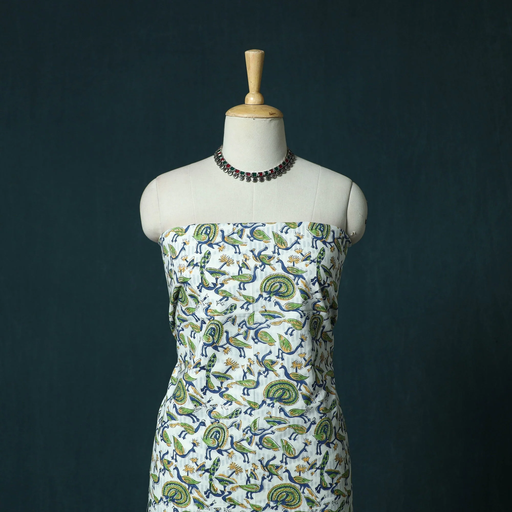 White - Hand Block Print Sanganeri Cotton 3pc Unstitched Dress Material 61 - Image 2