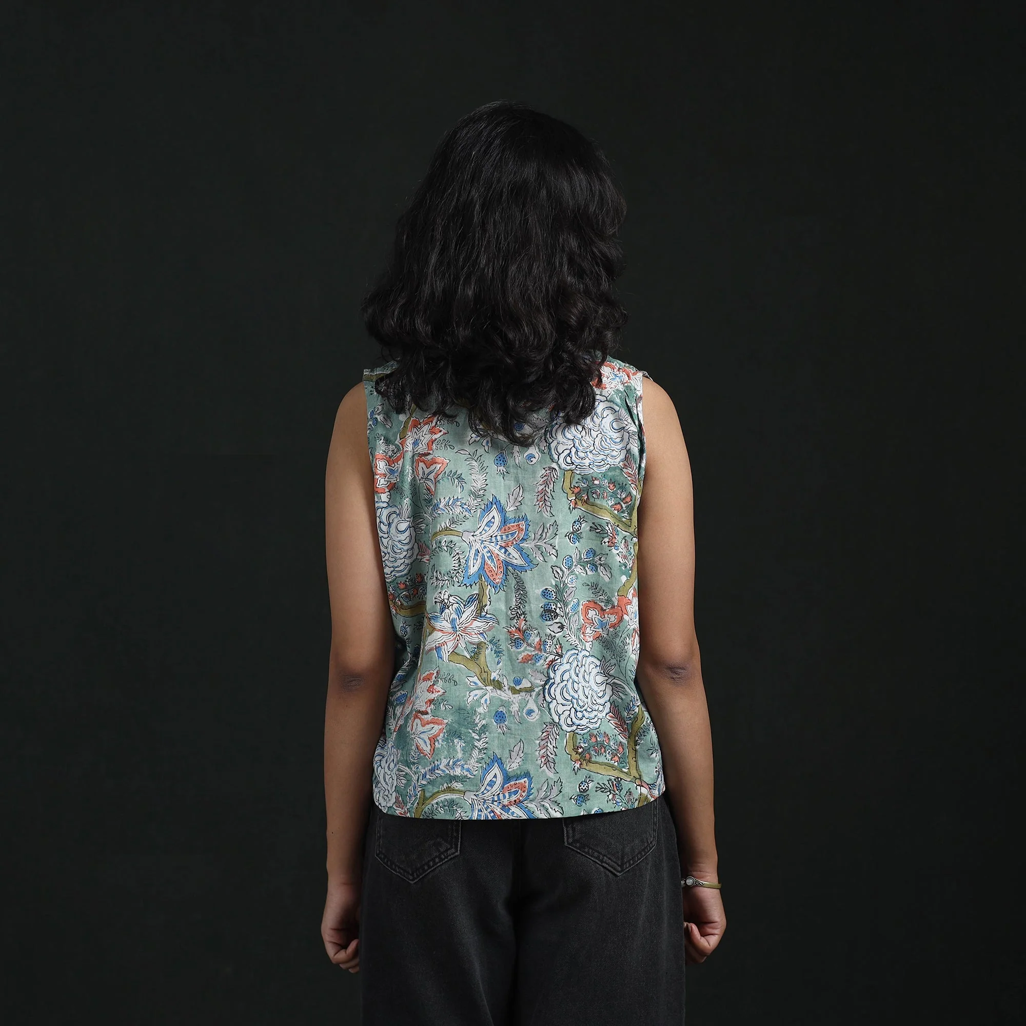 Green - Hand Block Sanganeri Print Cotton Floral Crop Top 11 - Image 5