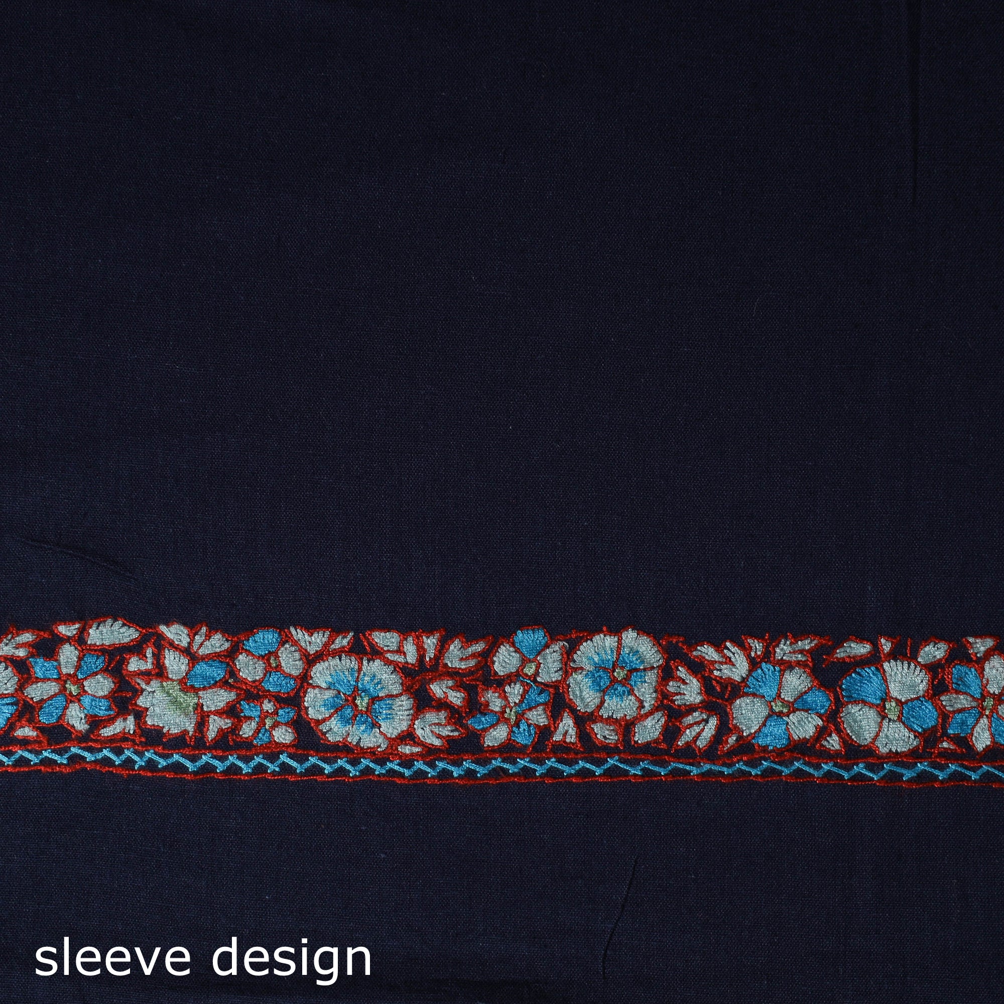 Blue - Hand Embroidered Cotton Kashida 2pc Unstitched Dress Material Kurta Set 20 - Image 5