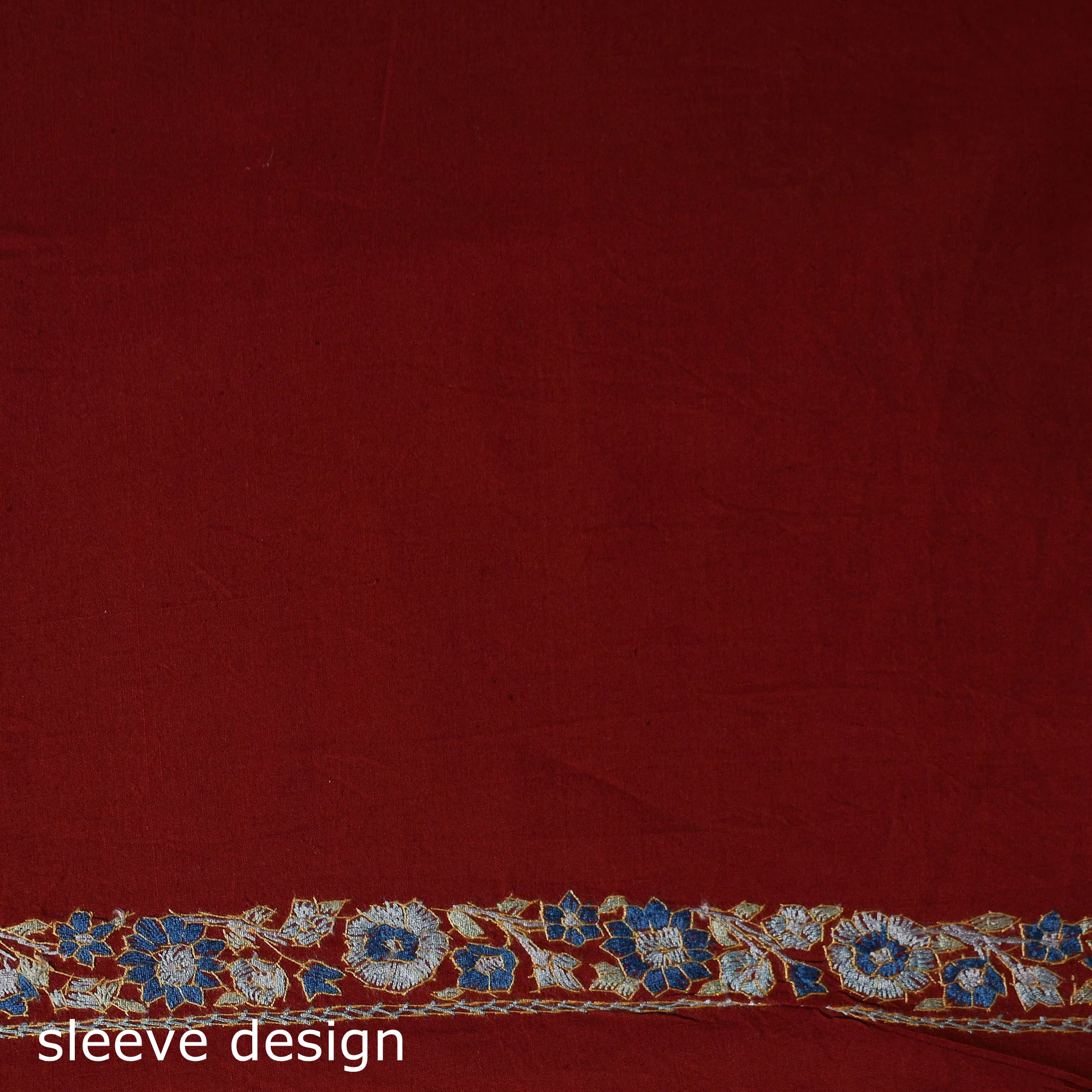 Red - Hand Embroidered Cotton Kashida 2pc Unstitched Dress Material Kurta Set 37 - Image 5