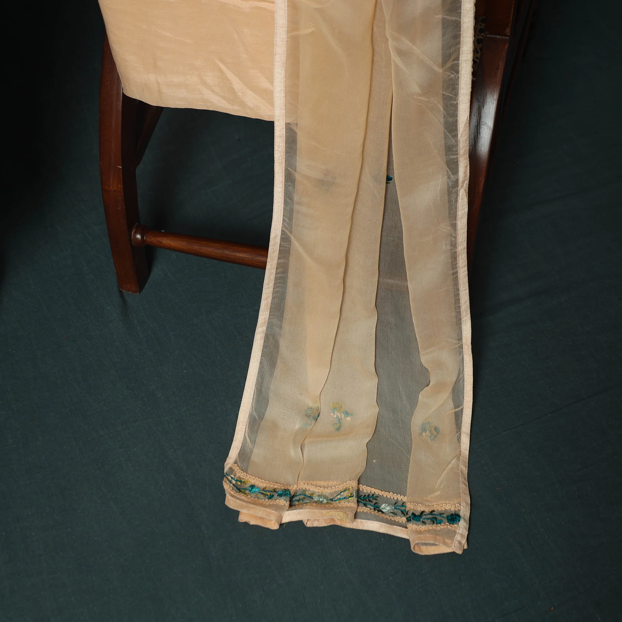 Beige - Hand Embroidered Georgette 3pc Unstitched Dress Material 16 - Image 5
