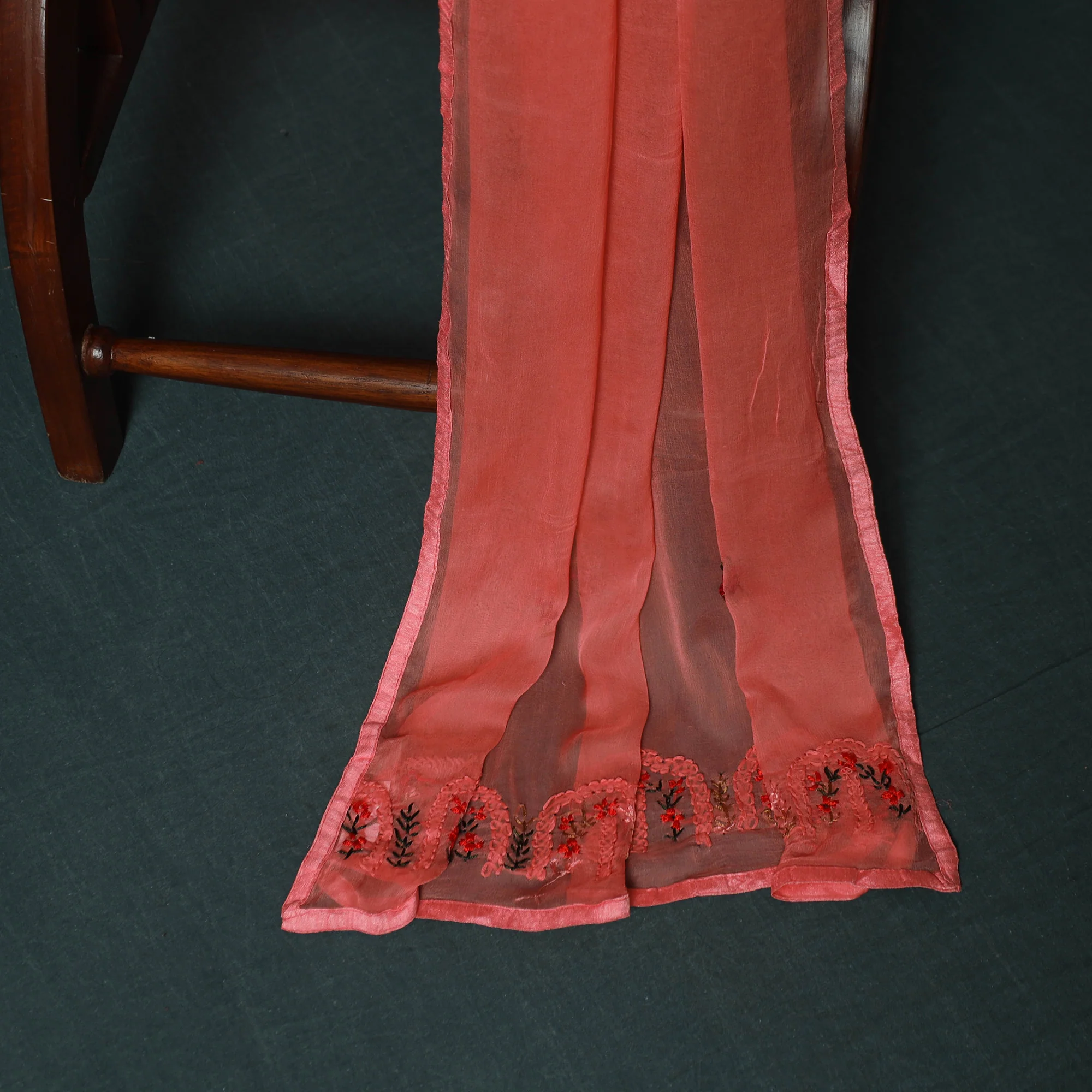 Pink - Hand Embroidered Muslin 3pc Unstitched Dress Material 02 - Image 5
