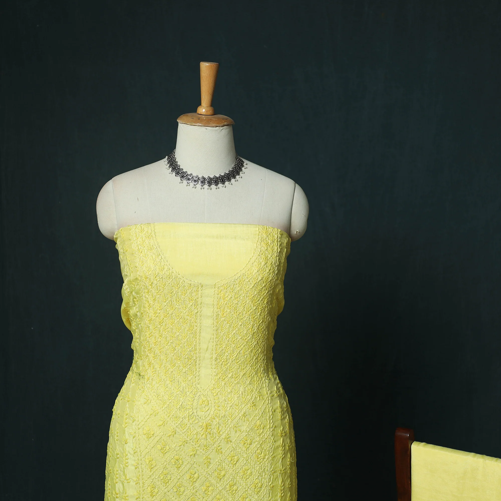 Yellow - Hand Embroidered Muslin 3pc Unstitched Dress Material 19 - Image 4