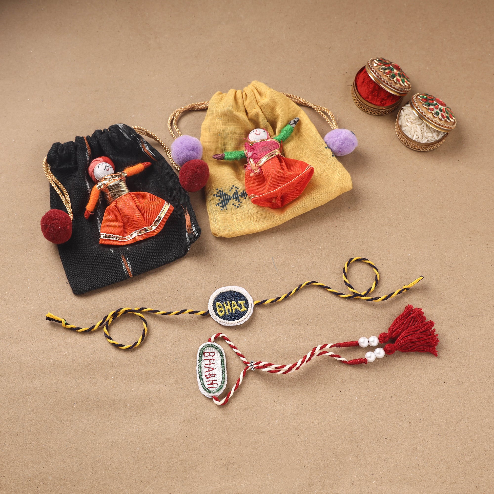 Bhai Bhabhi - Hand Embroidered Thread Work Bhaiya Bhabhi Rakhi Set 35