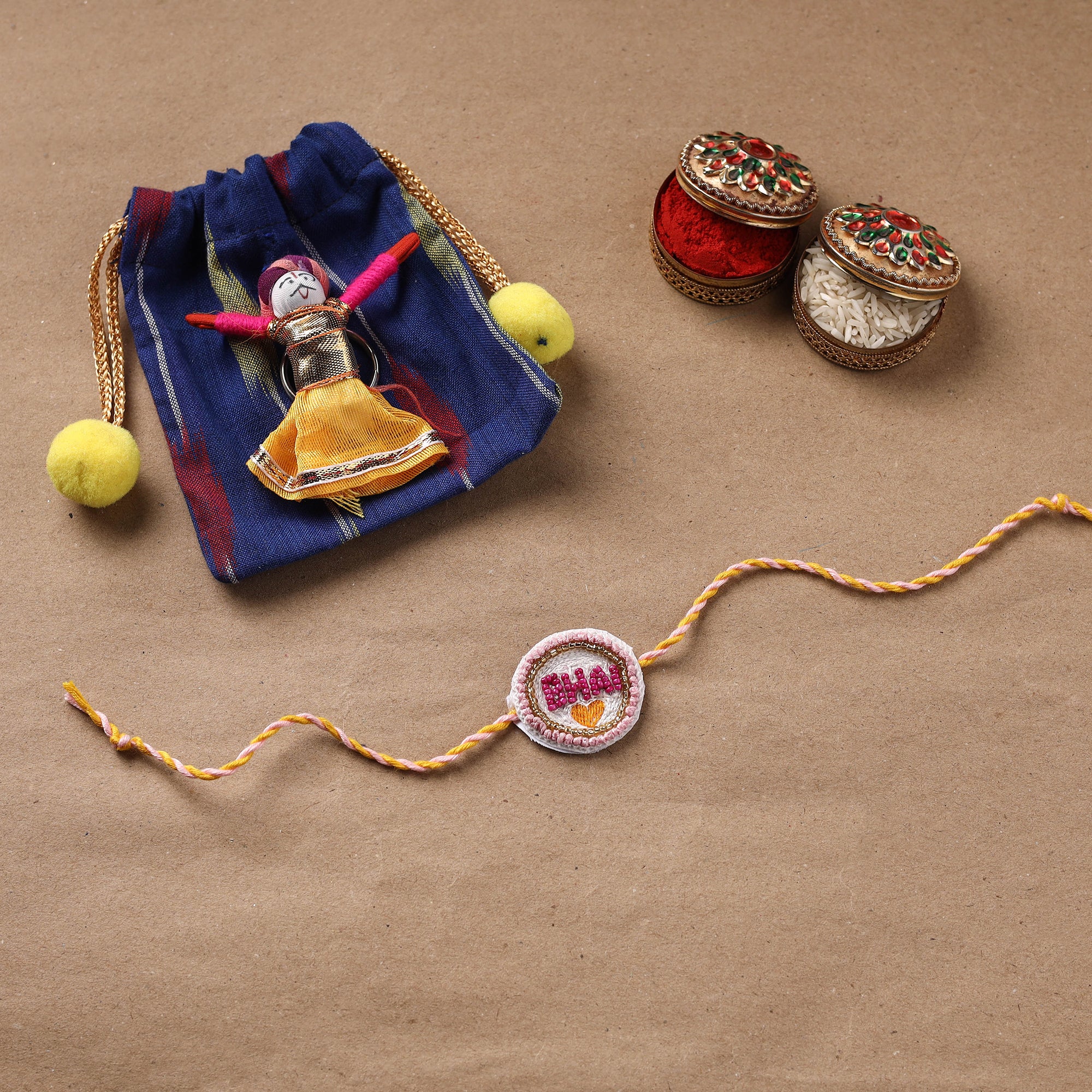 Bhai - Hand Embroidered Thread Work Rakhi 01