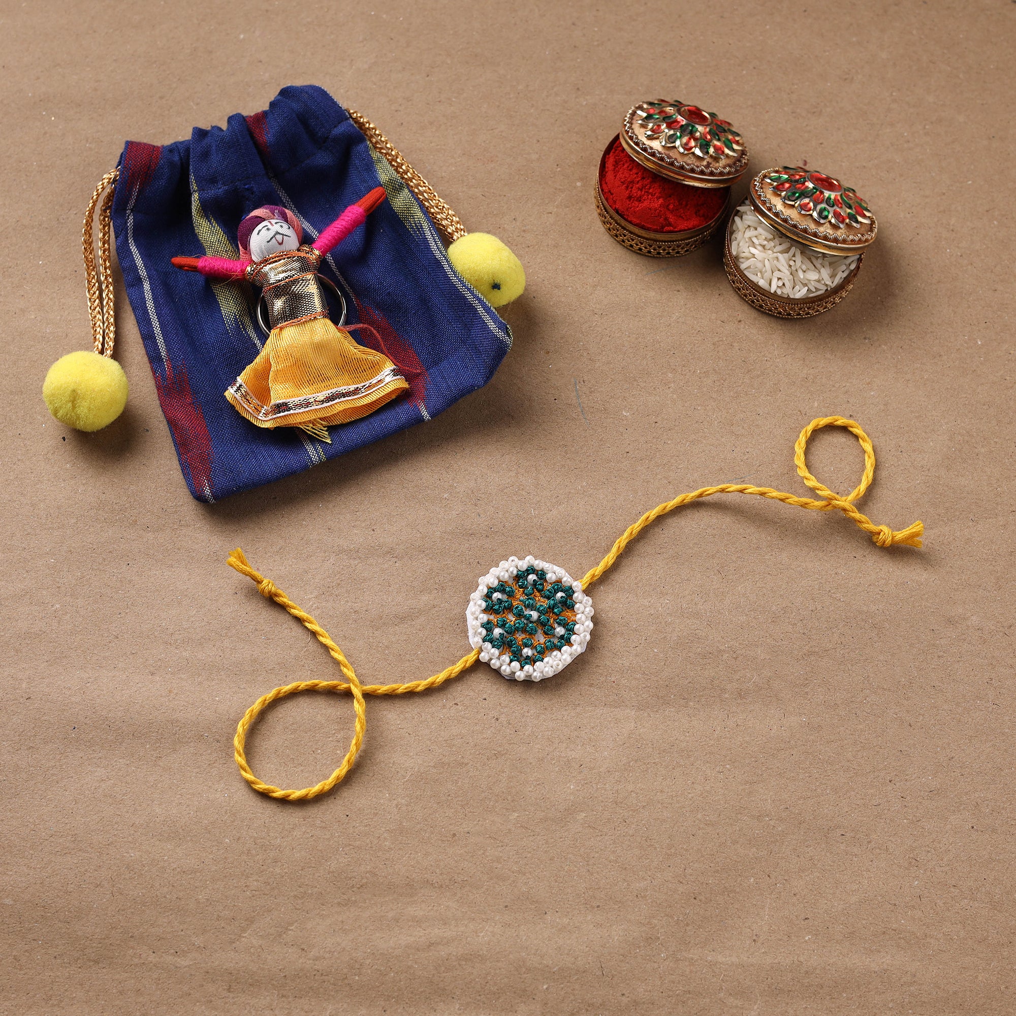 Flower - Hand Embroidered Thread Work Rakhi 02