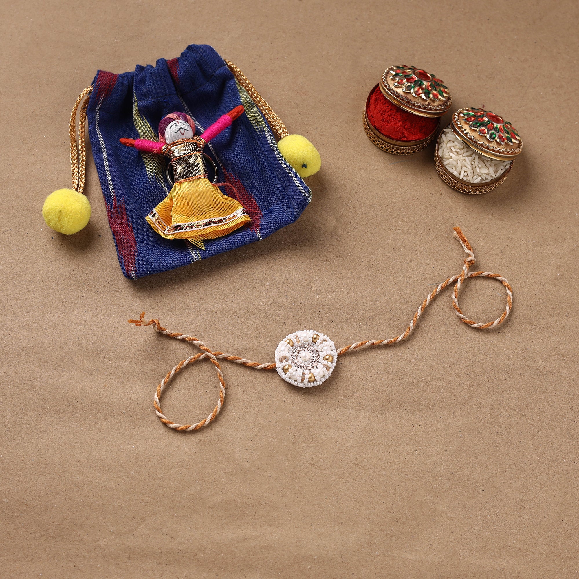 Flower - Hand Embroidered Thread Work Rakhi 08