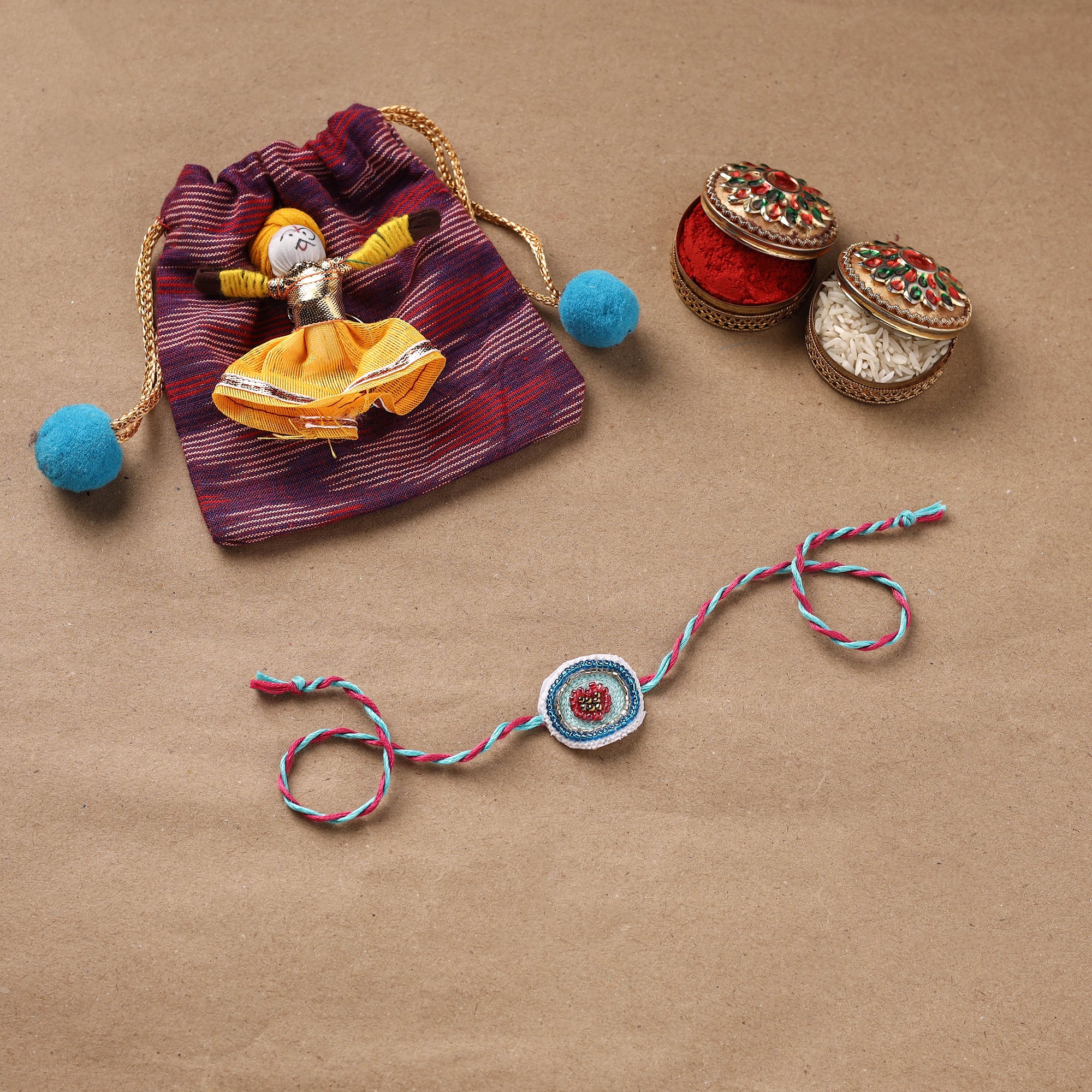 Flower - Hand Embroidered Thread Work Rakhi 09