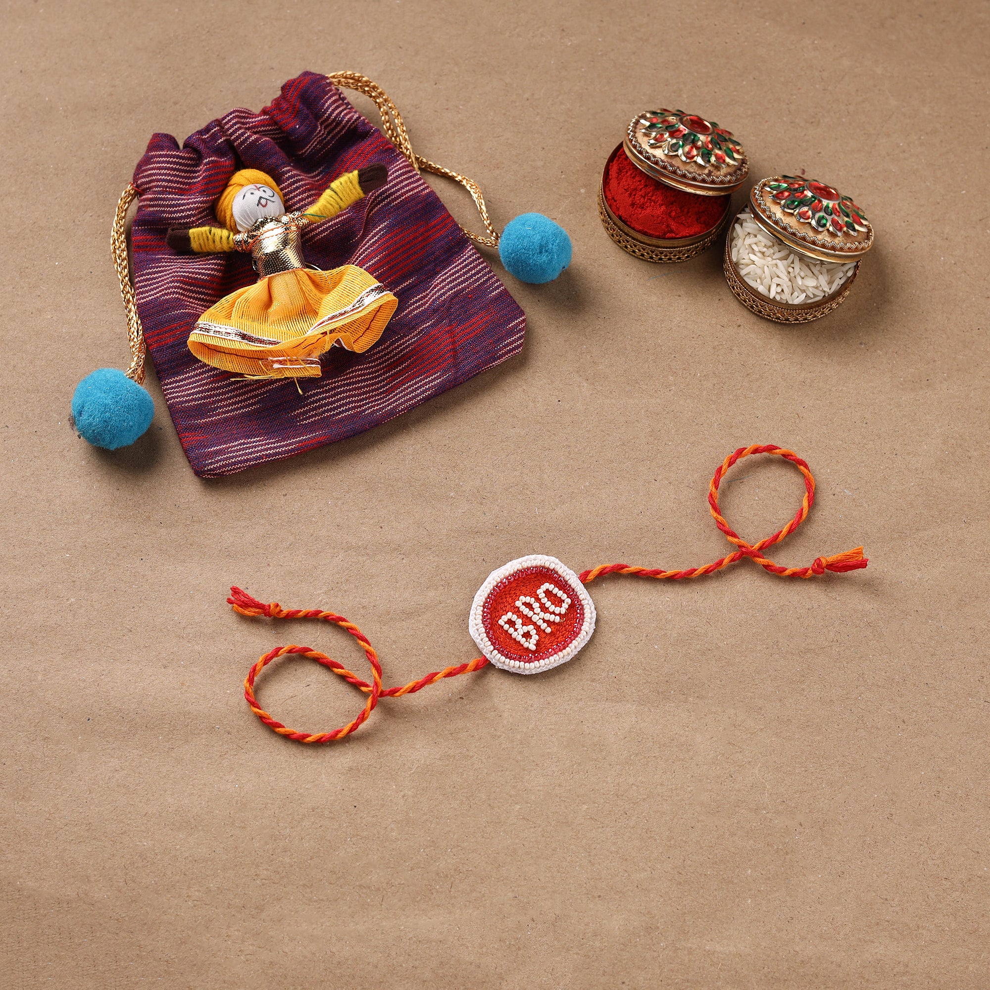 Bro - Hand Embroidered Thread Work Rakhi 12