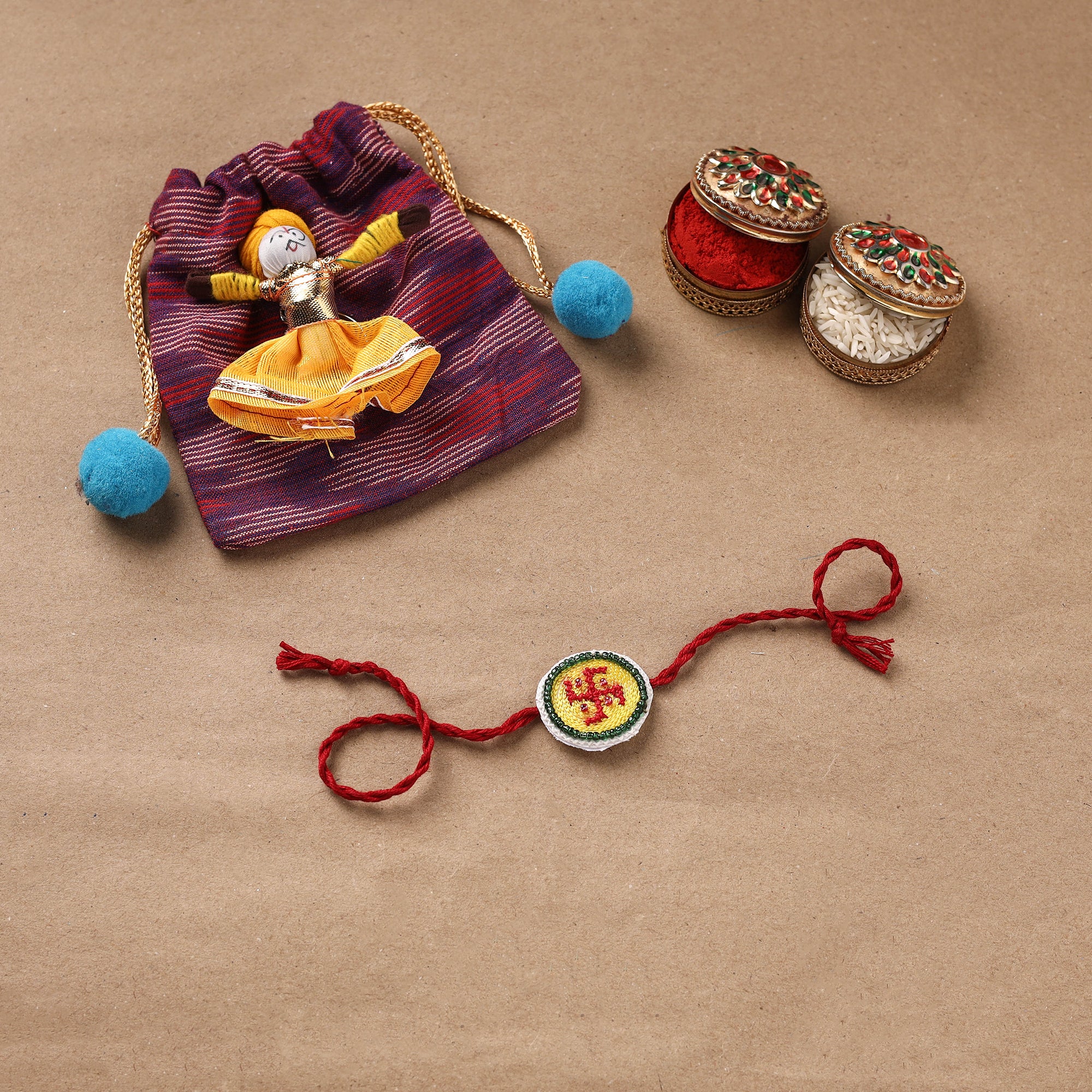 Swastik - Hand Embroidered Thread Work Rakhi 15