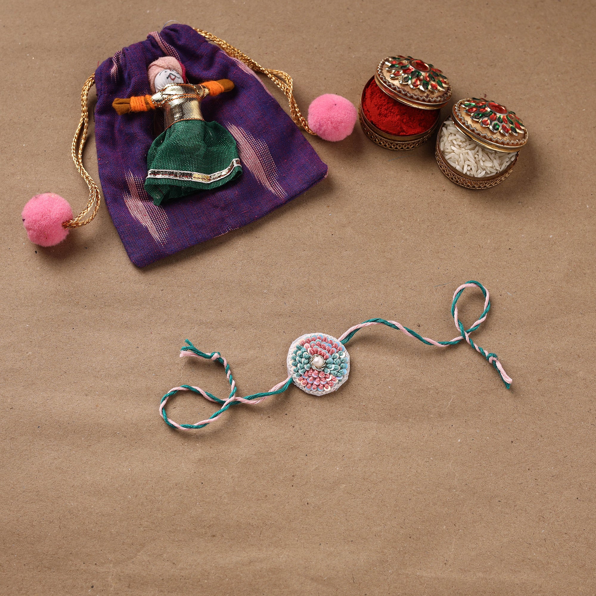Flower - Hand Embroidered Thread Work Rakhi 17